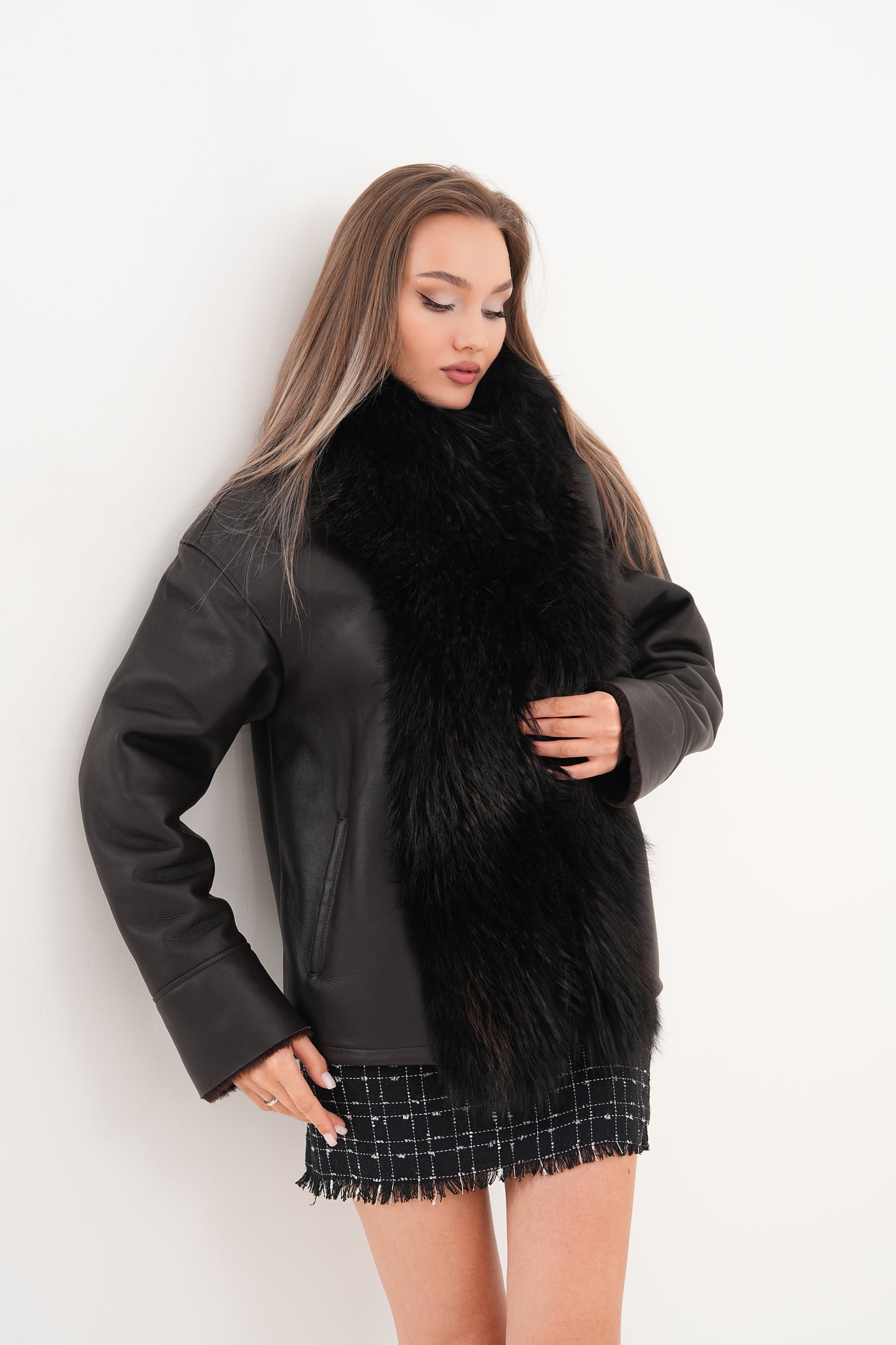 The Elise Black Shearling Leather Jacket