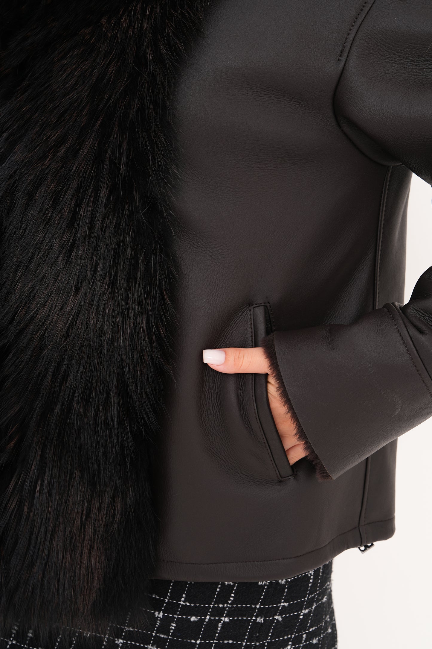 The Elise Black Shearling Leather Jacket