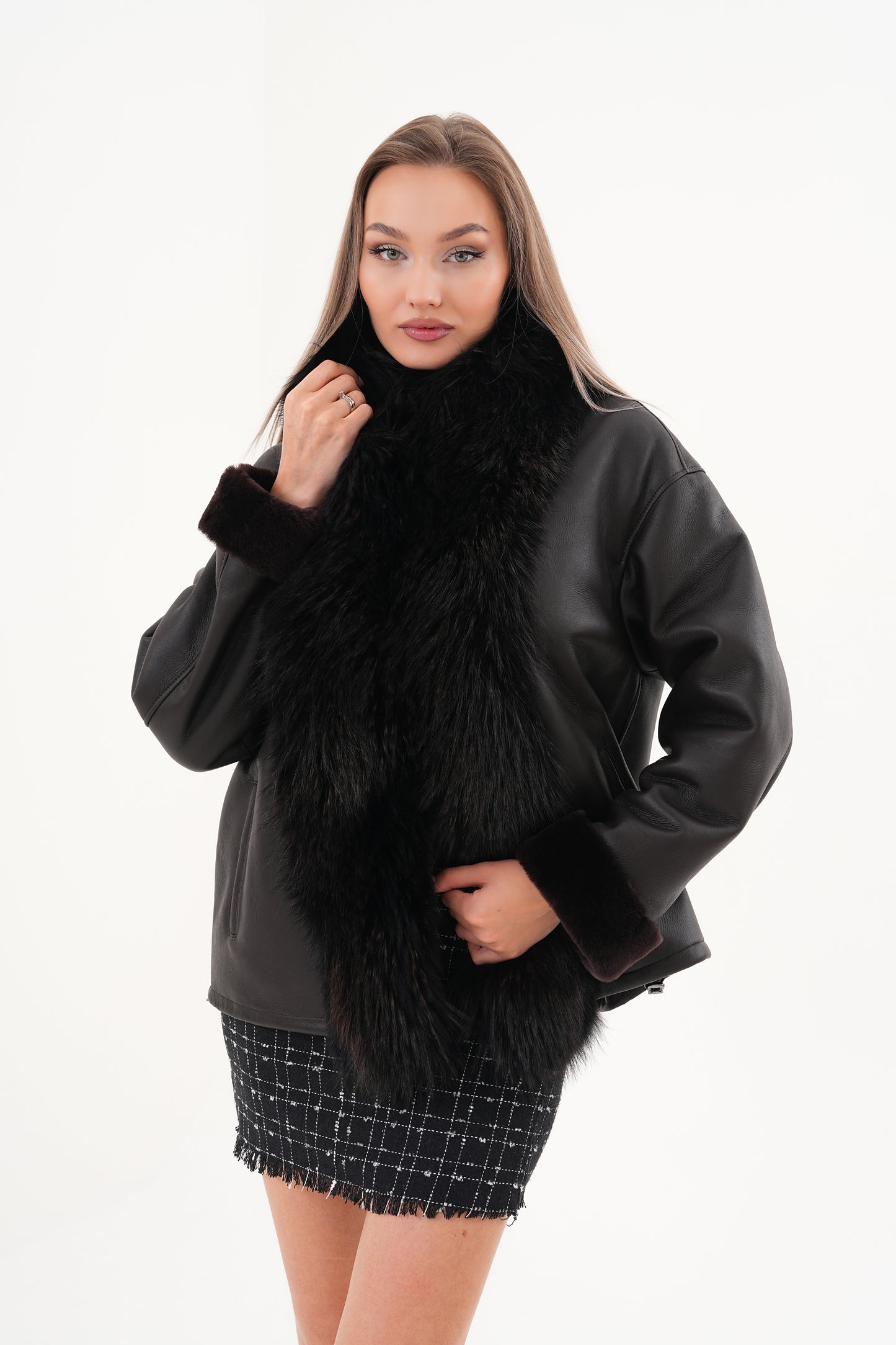 The Elise Black Shearling Leather Jacket