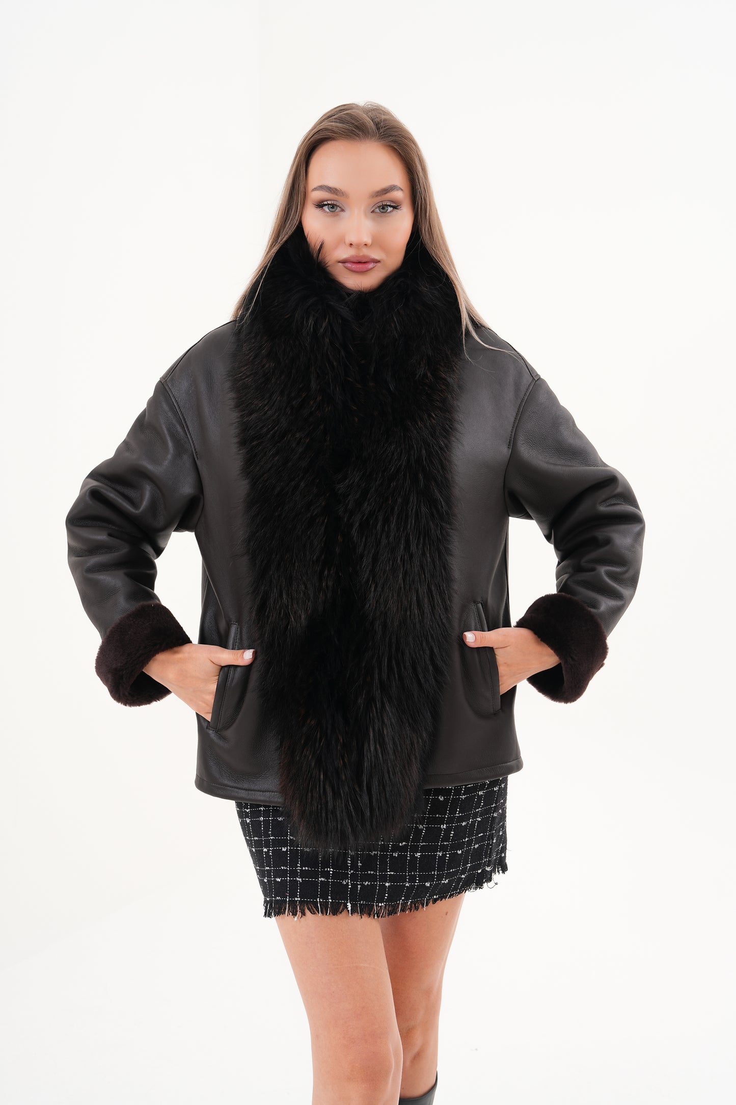 The Elise Black Shearling Leather Jacket