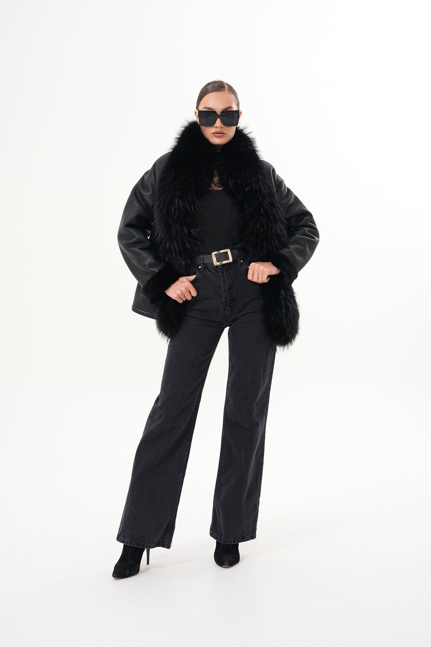 The Elise Black Shearling Leather Jacket