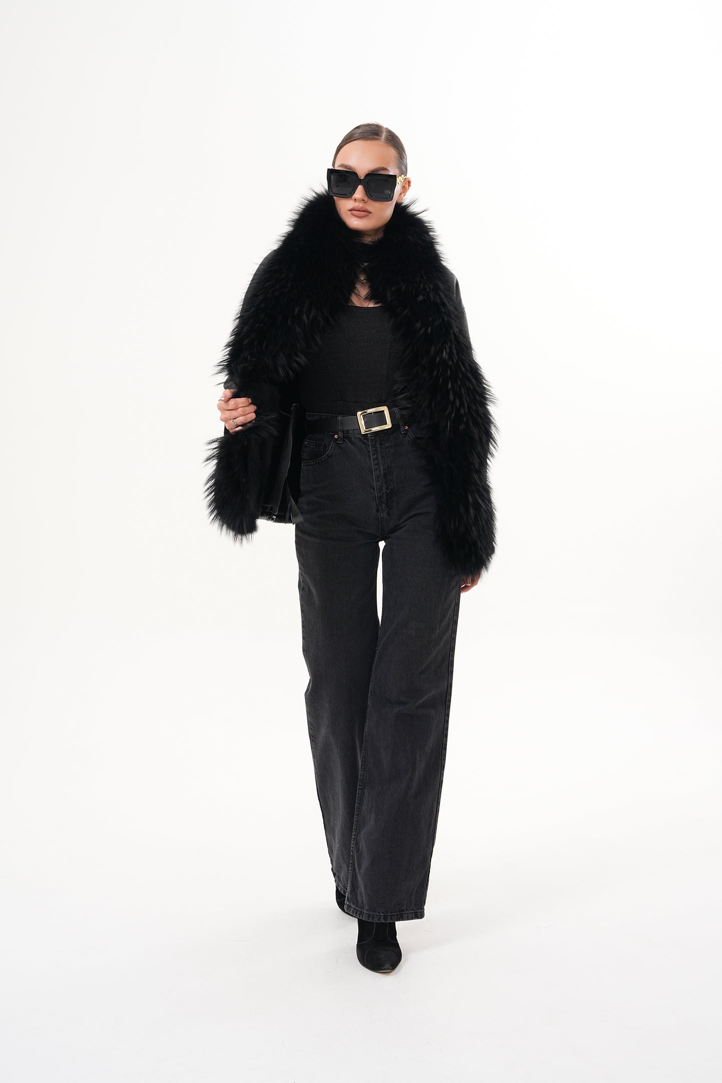 The Elise Black Shearling Leather Jacket