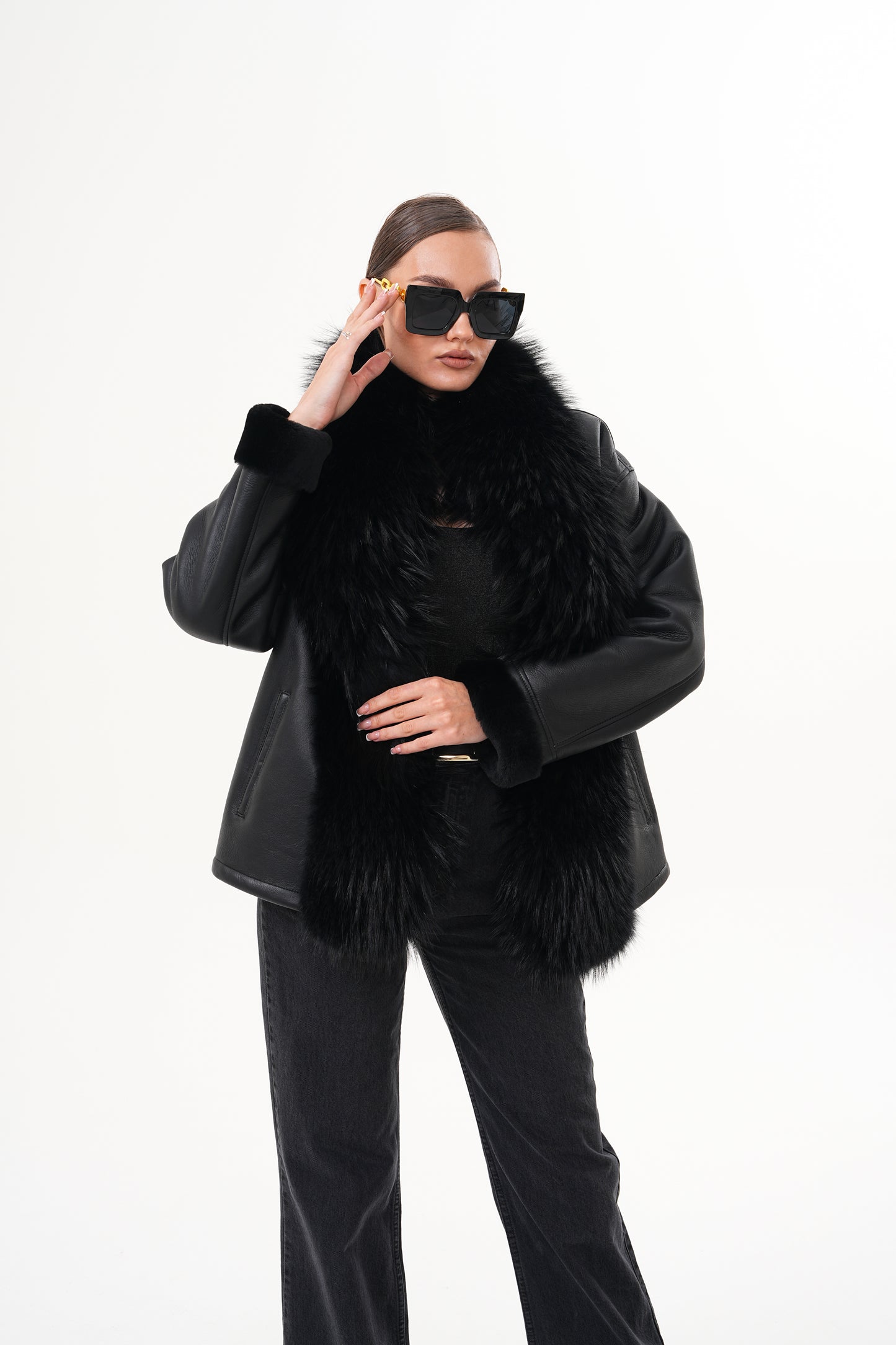 The Elise Black Shearling Leather Jacket