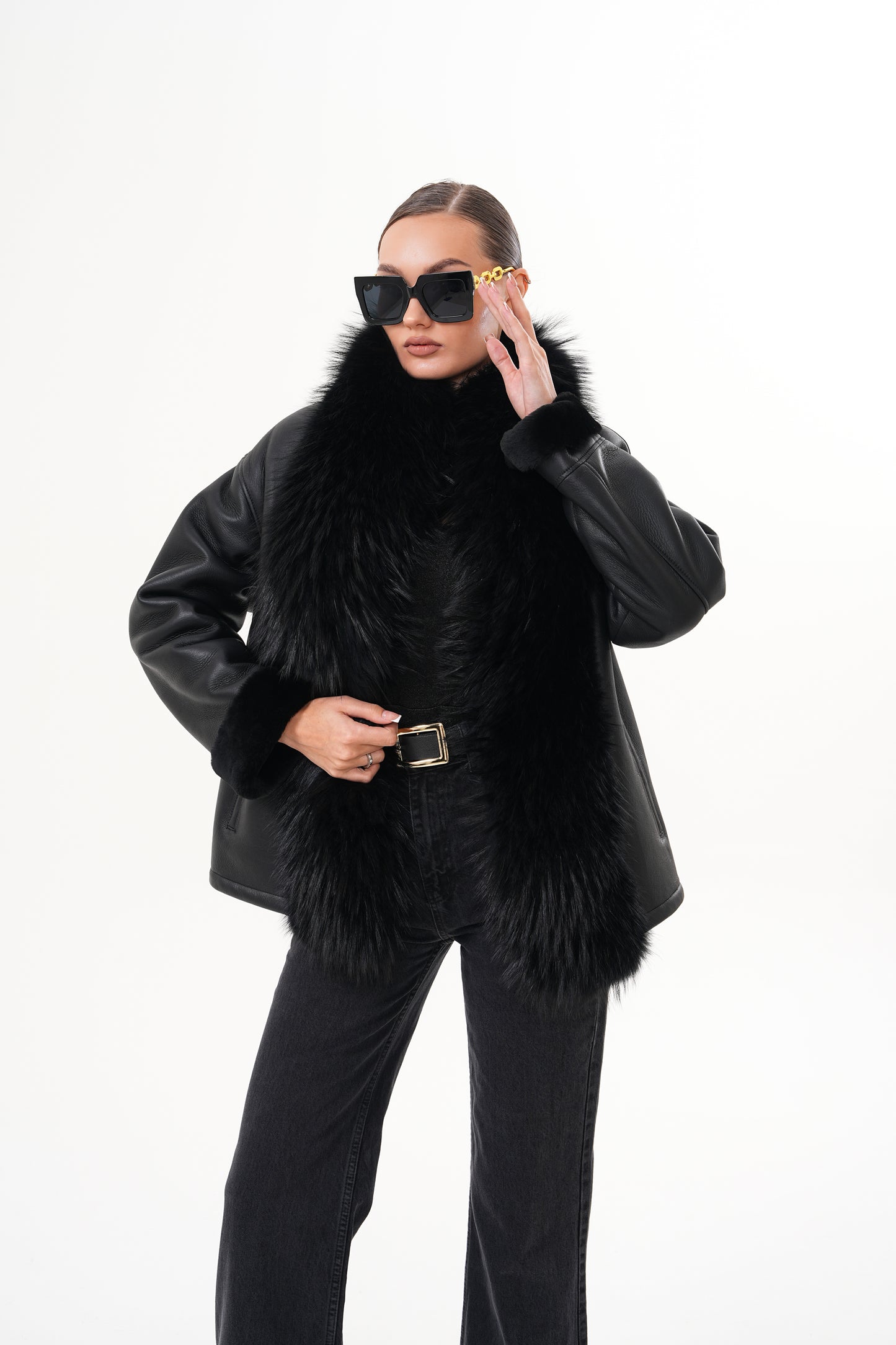 The Elise Black Shearling Leather Jacket