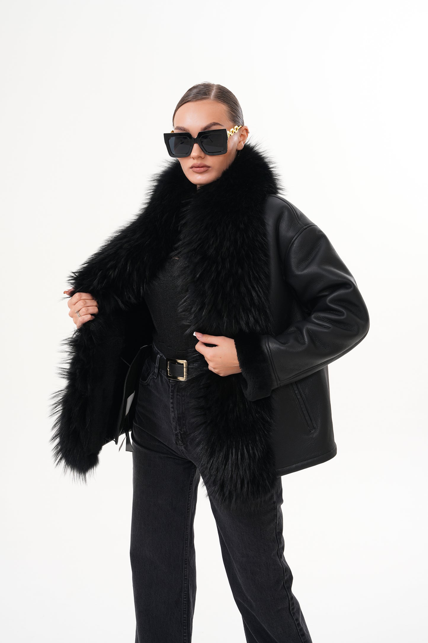 The Elise Black Shearling Leather Jacket