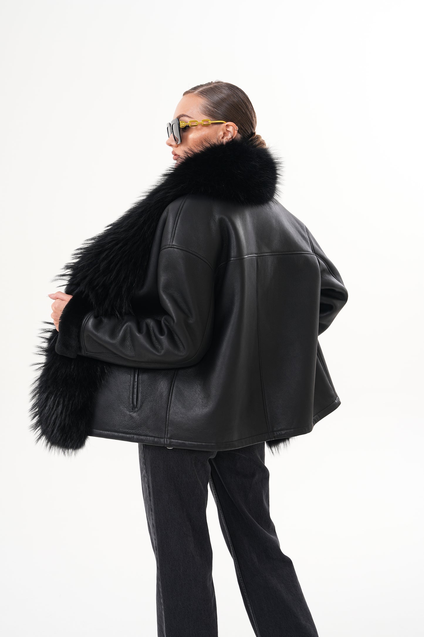 The Elise Black Shearling Leather Jacket