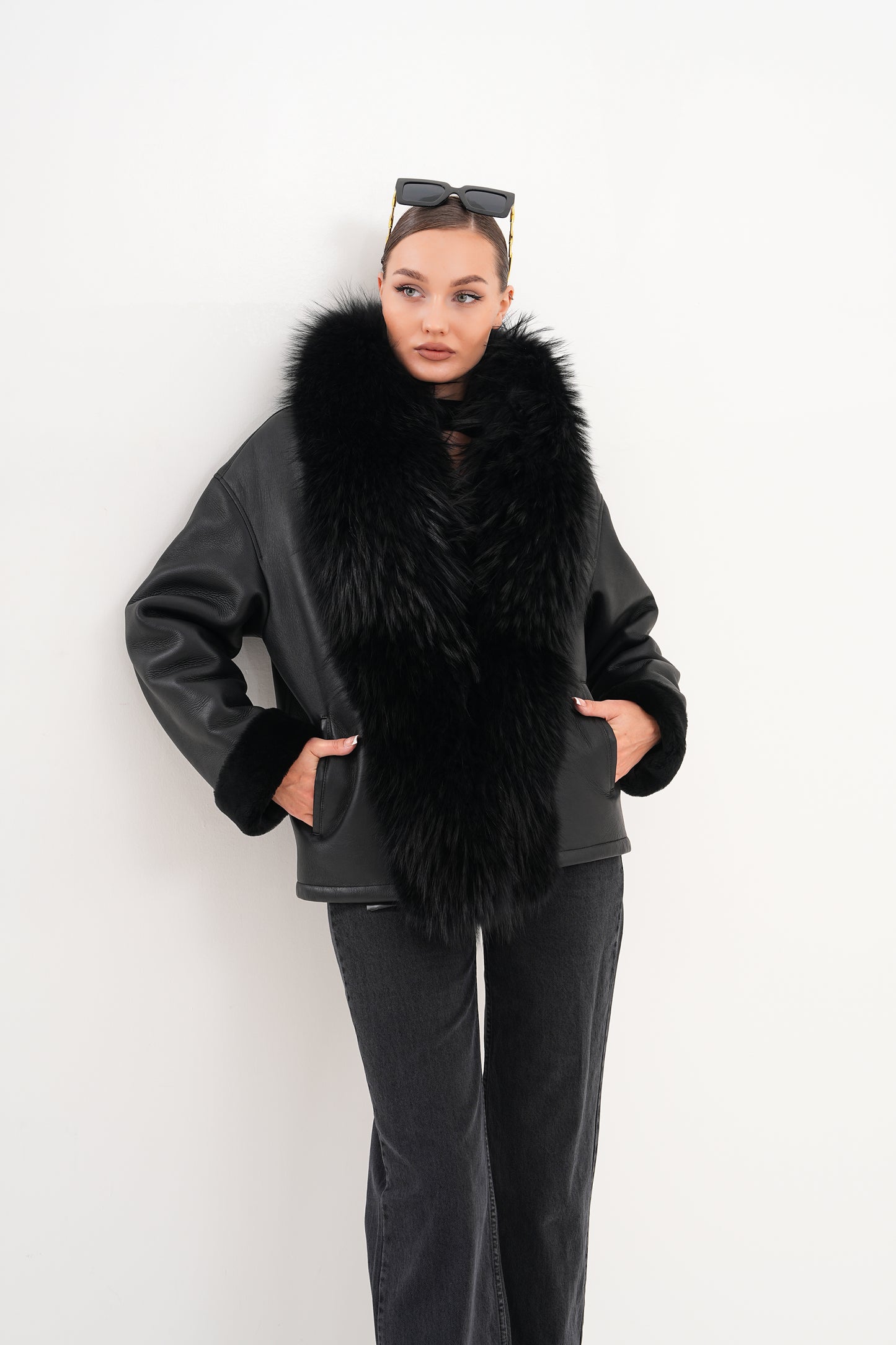 The Elise Black Shearling Leather Jacket