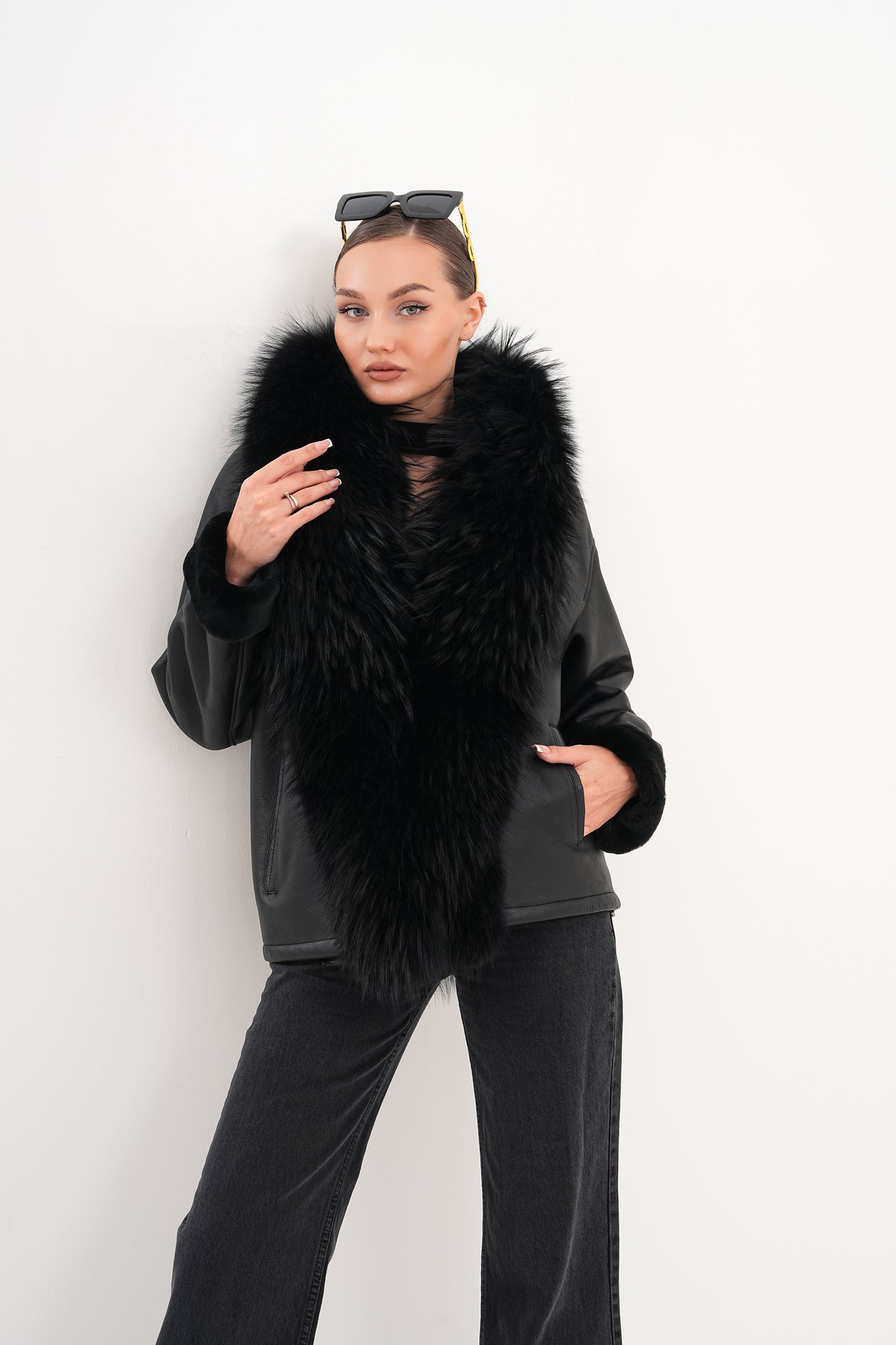 The Elise Black Shearling Leather Jacket
