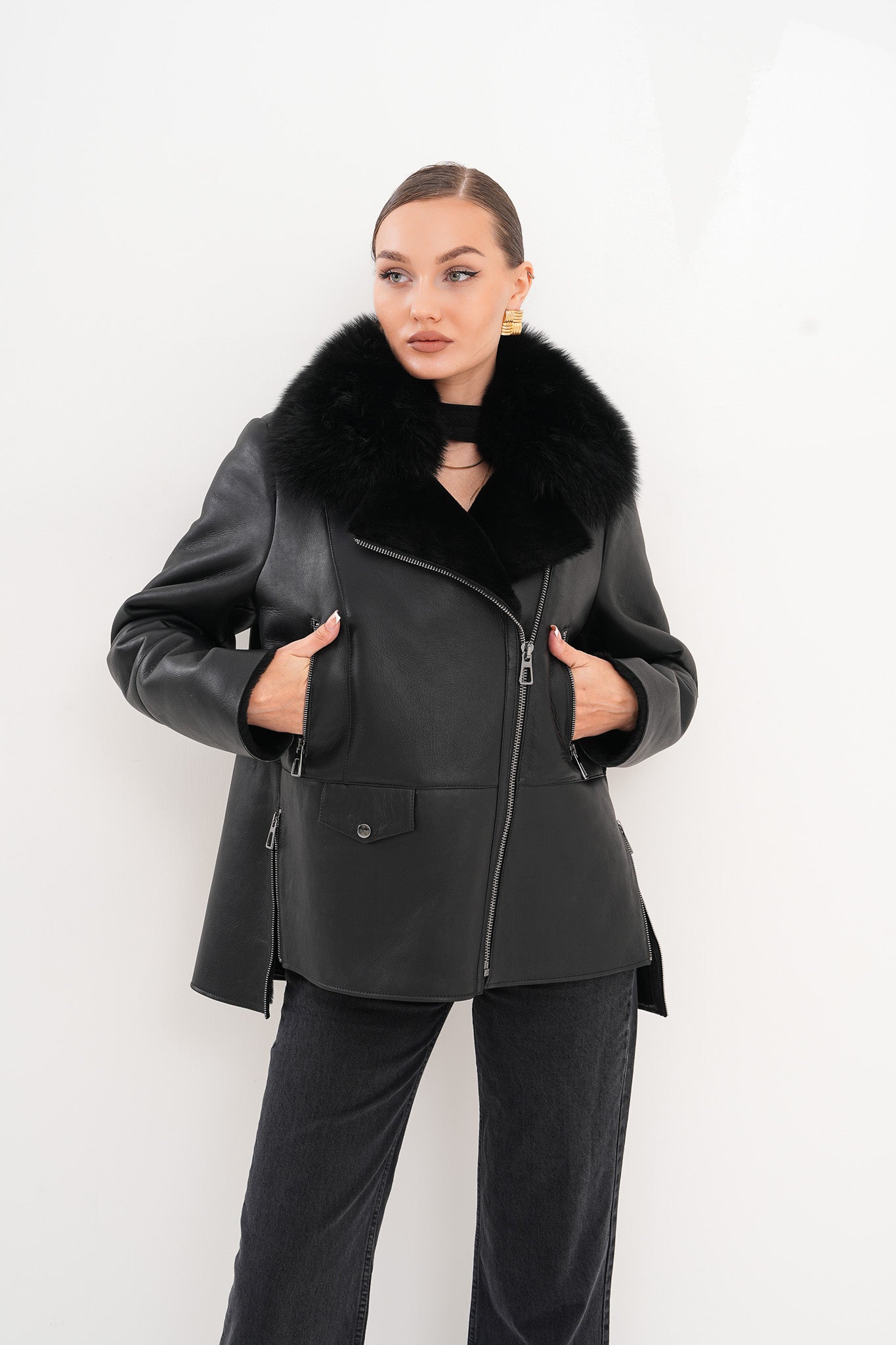 The Duchess Shearling Black Leather Women Jacket
