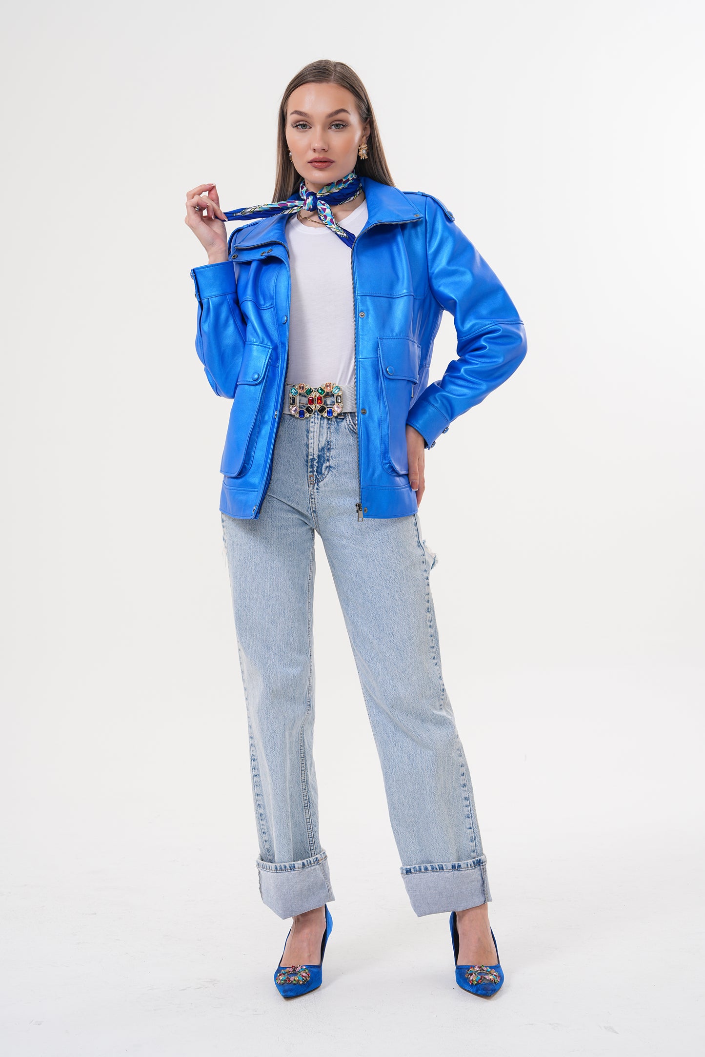 The Rivera Blue Leather Women Jacket