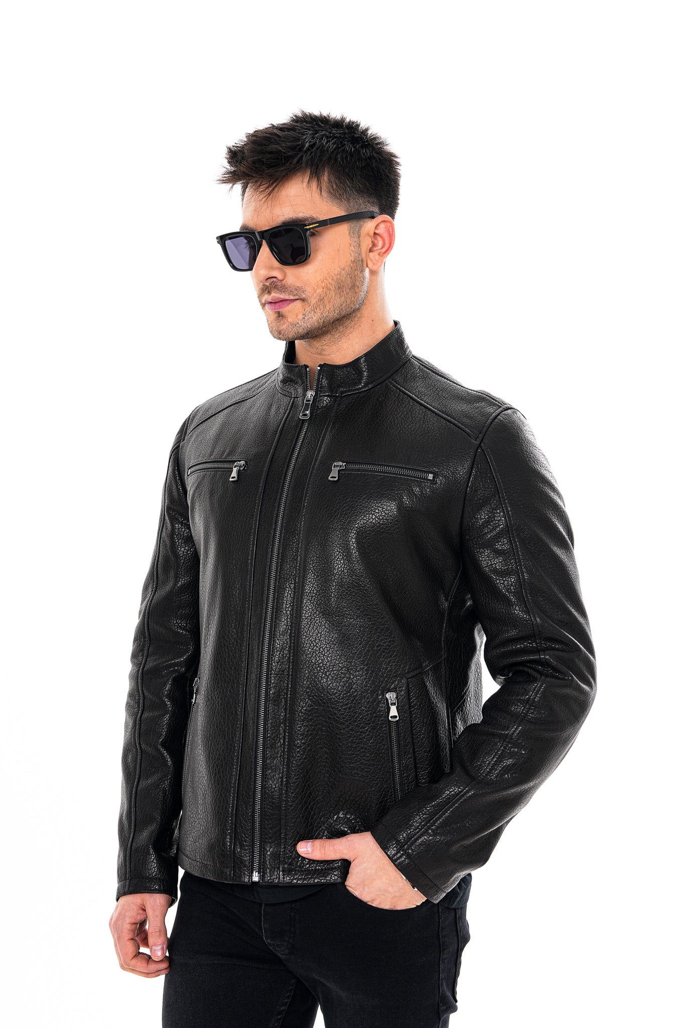 The Falcon Black Pebbled Leather Men Jacket