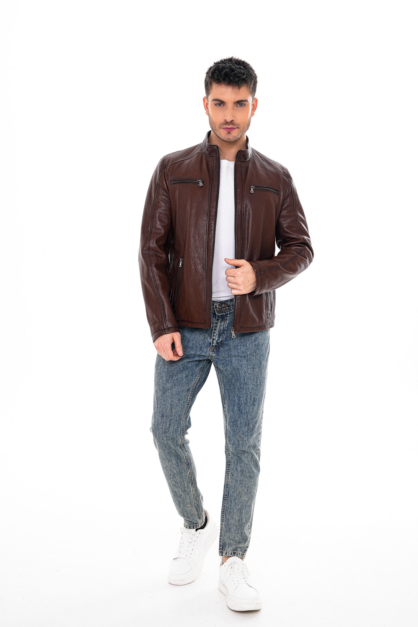 The Falcon Brown Pebbled Leather Men Jacket