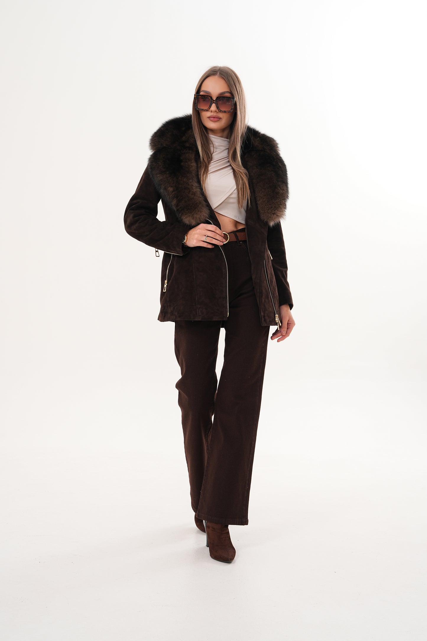 The Alessia Brown Leather & Fox Fur Women Jacket