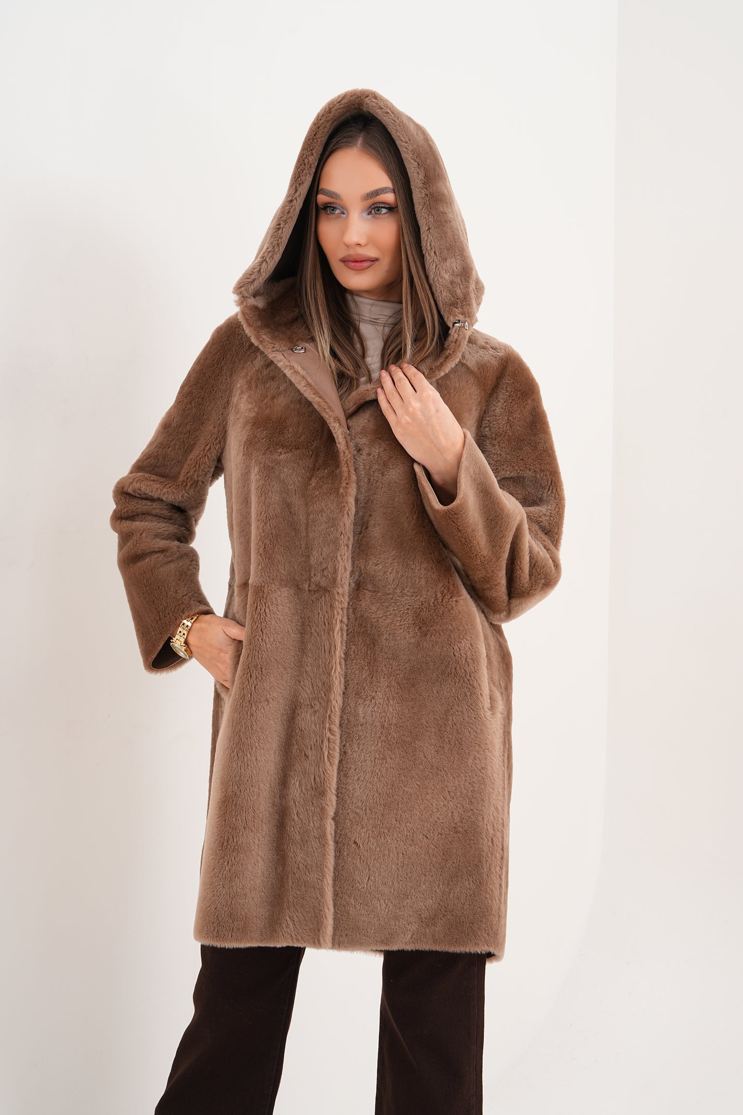 The Aurelia Brown Reversible Shearling Women Leather Jacket