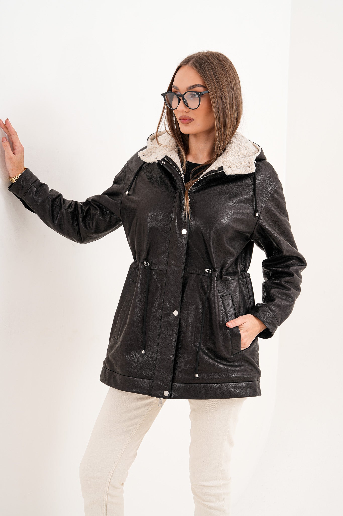 The Capri Black Hooded Leather Women Jacket