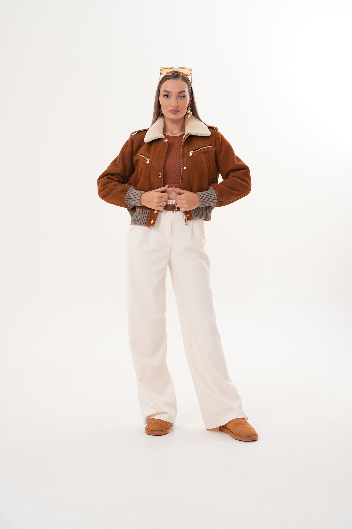 The Amber Shearling Collar Suede Women Leather Jacket
