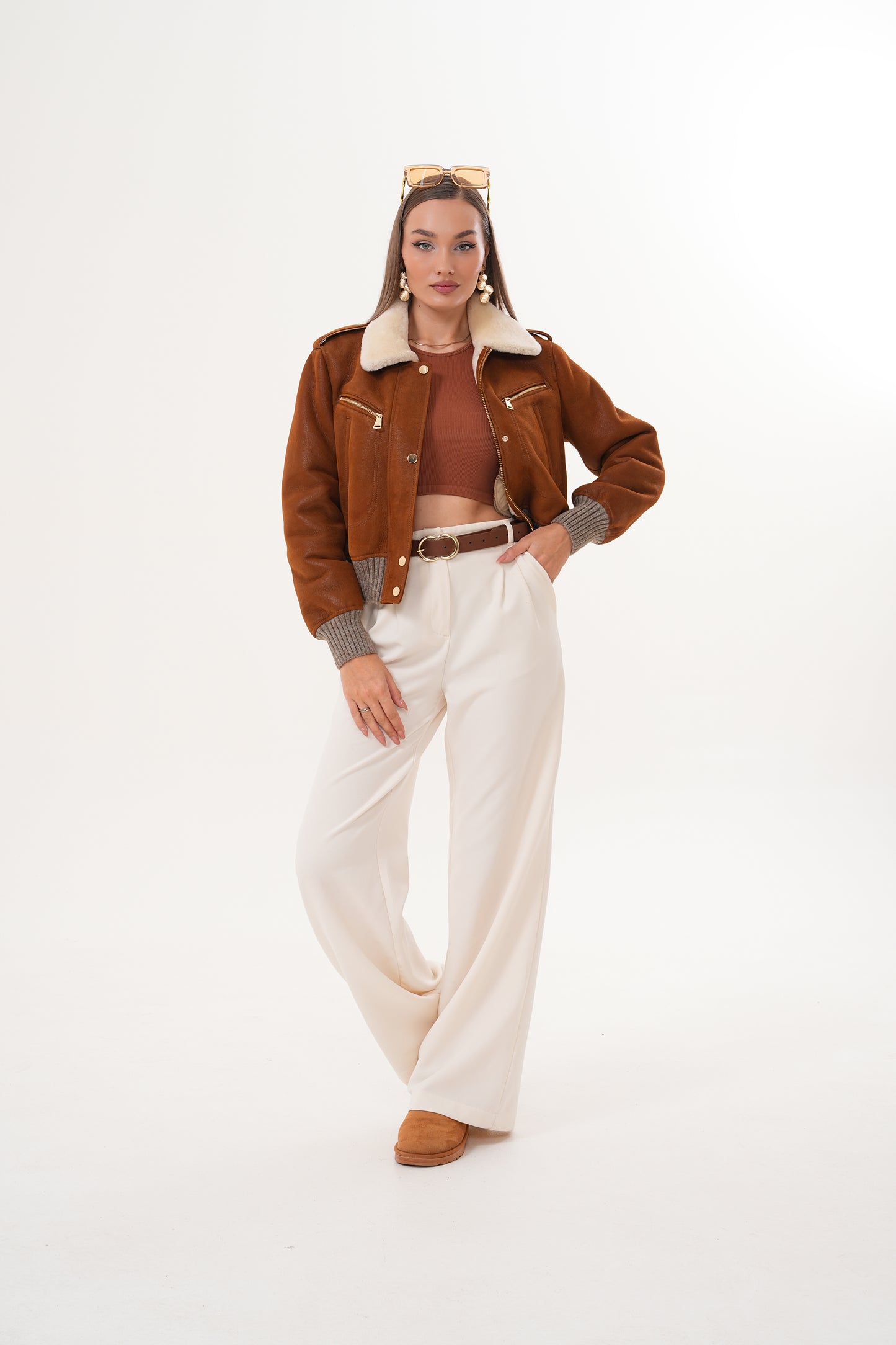 The Amber Shearling Collar Suede Women Leather Jacket