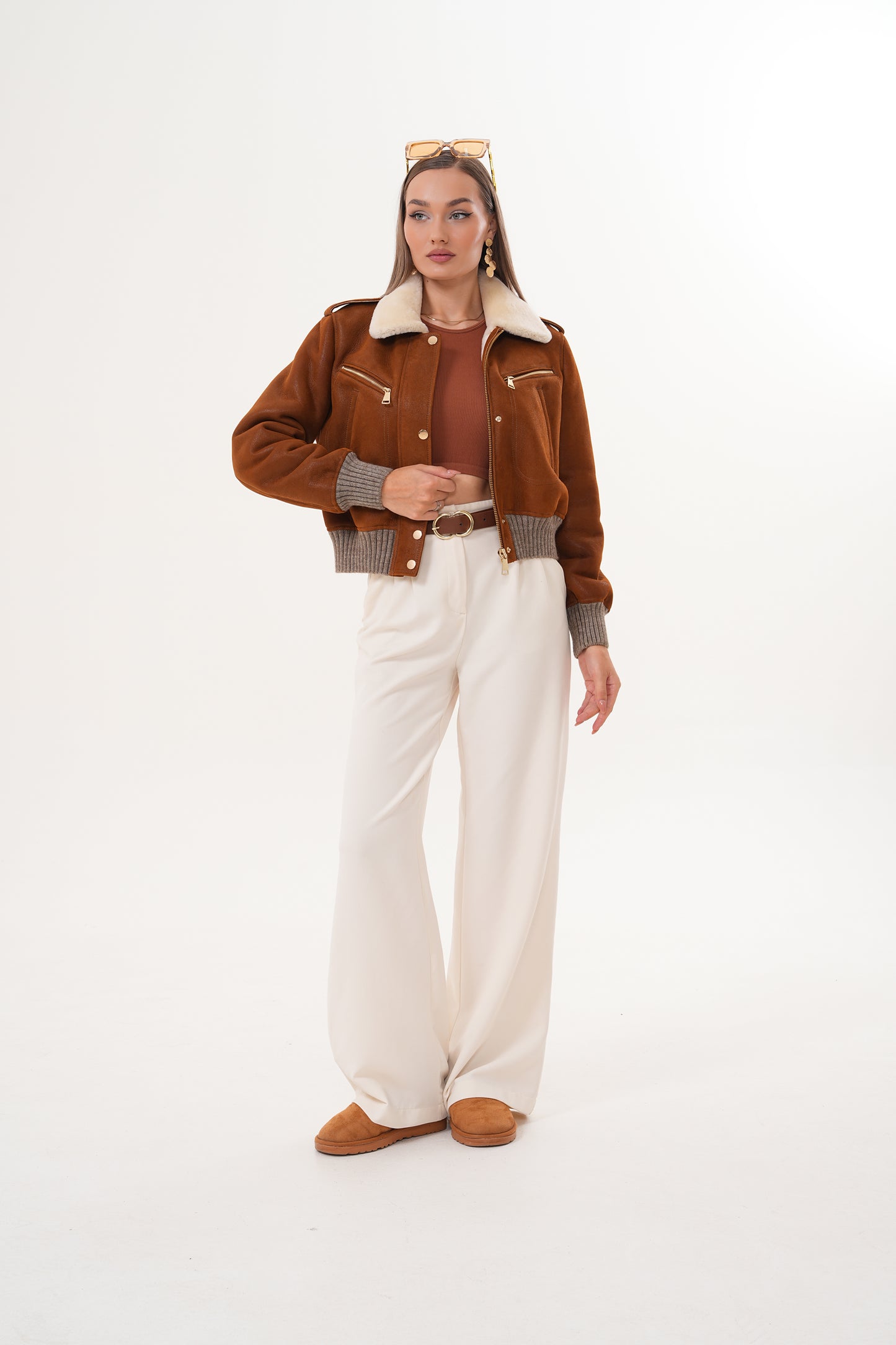 The Amber Shearling Collar Suede Women Leather Jacket