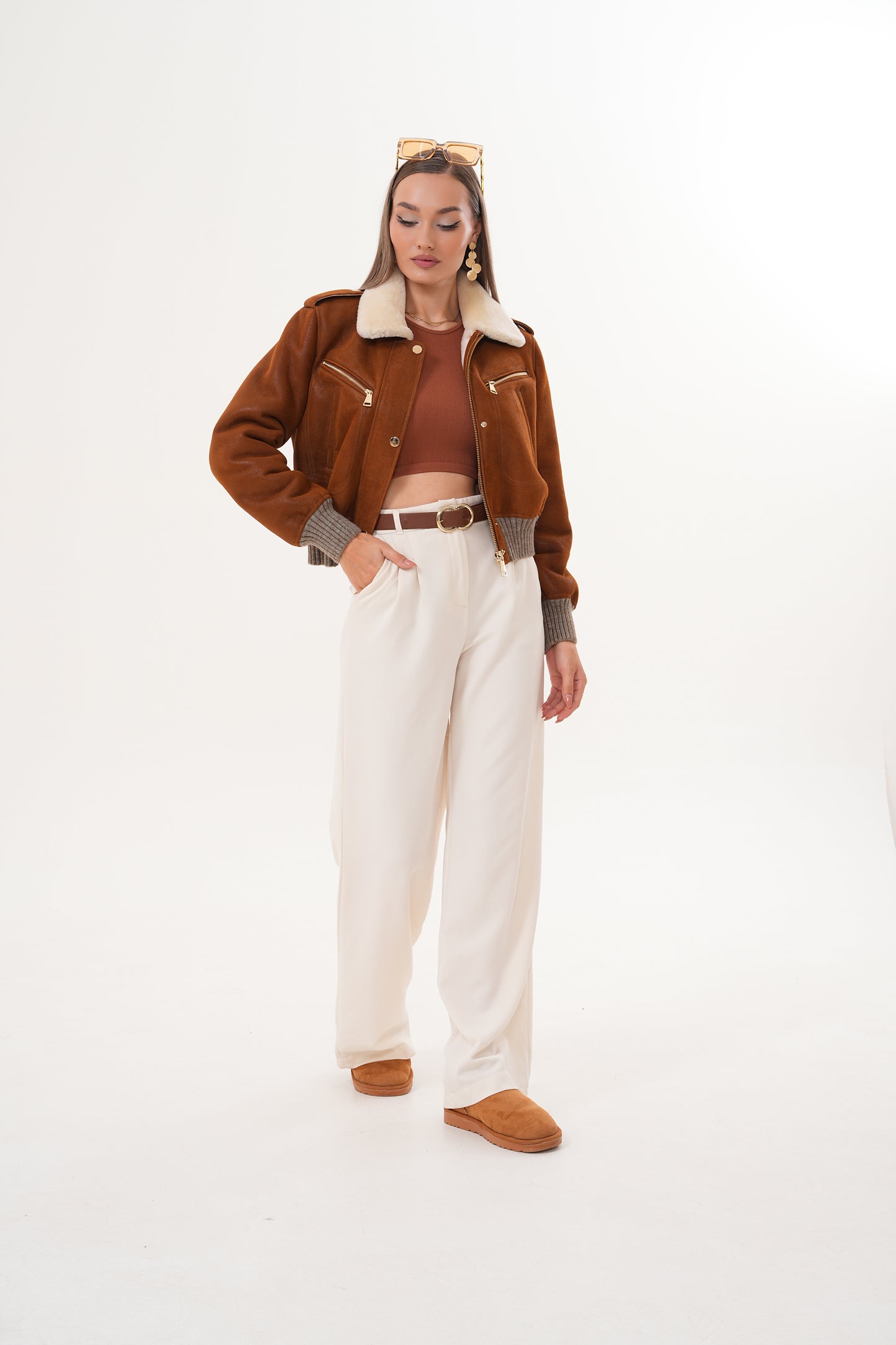 The Amber Shearling Collar Suede Women Leather Jacket