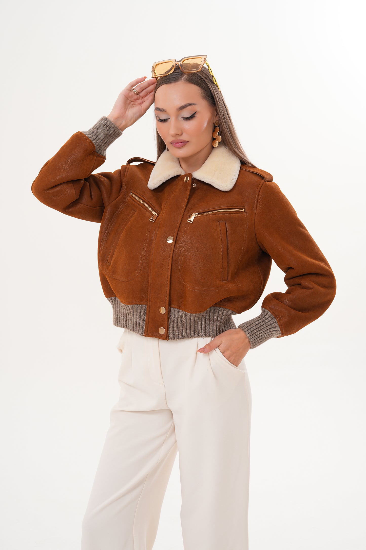 The Amber Shearling Collar Suede Women Leather Jacket