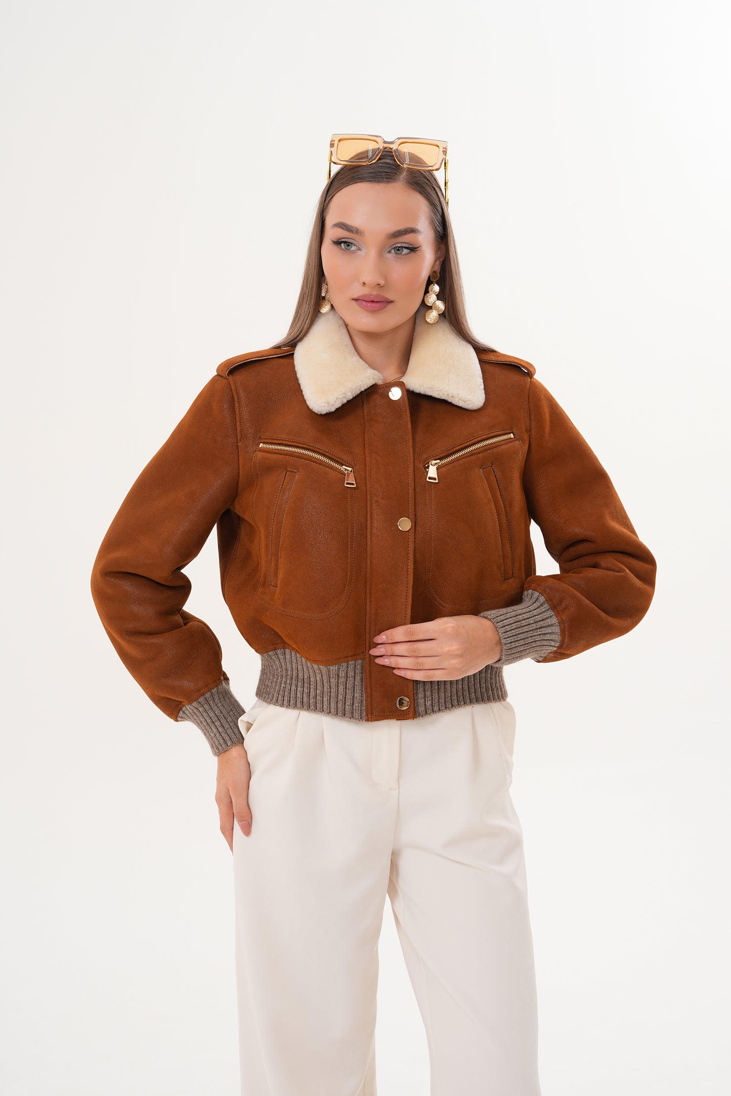 The Amber Shearling Collar Suede Women Leather Jacket