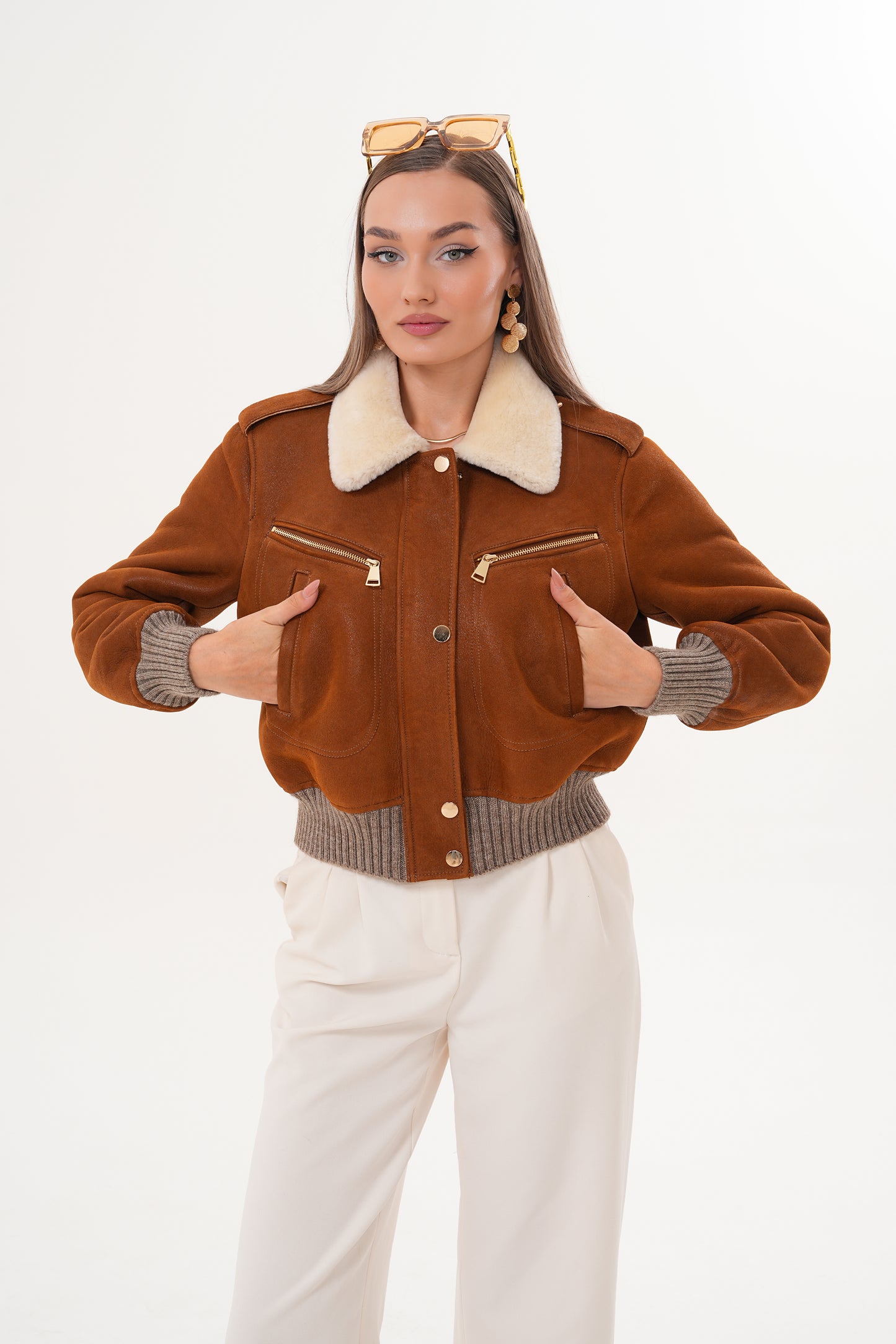 The Amber Shearling Collar Suede Women Leather Jacket