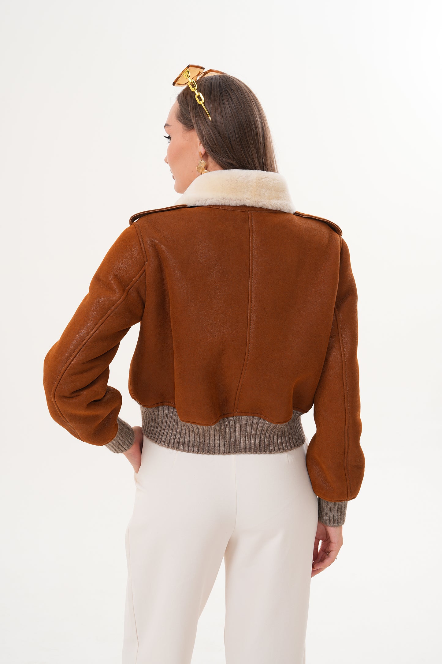 The Amber Shearling Collar Suede Women Leather Jacket