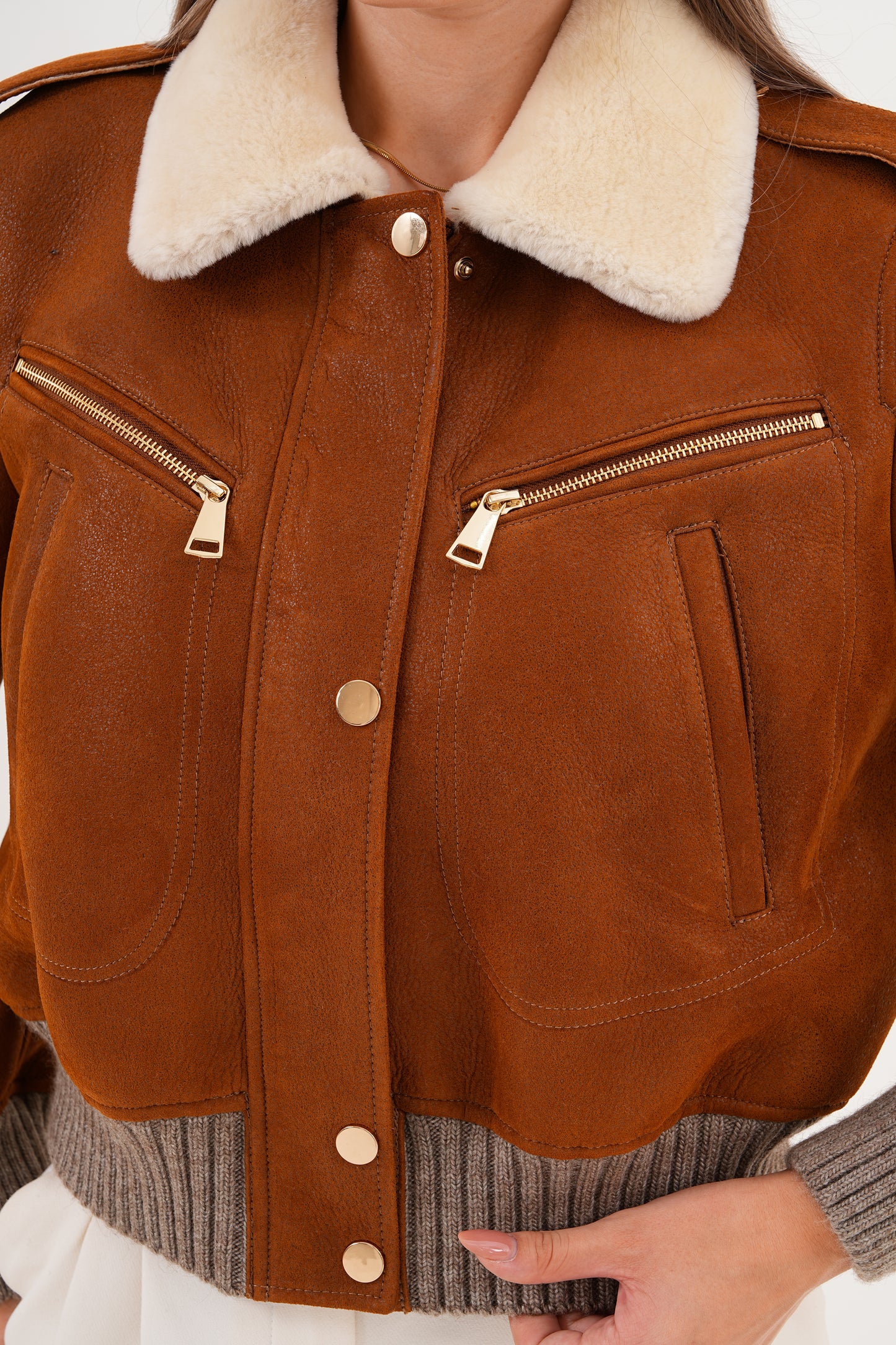 The Amber Shearling Collar Suede Women Leather Jacket