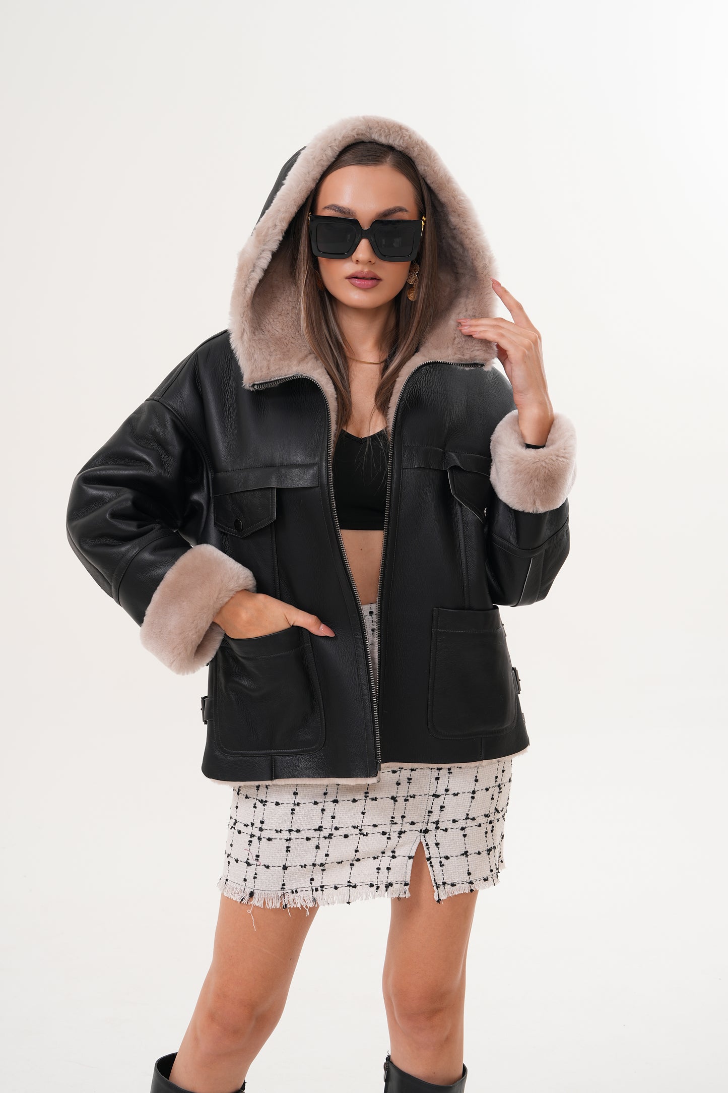 The Aspen Hooded Shearling Leather Women Jacket