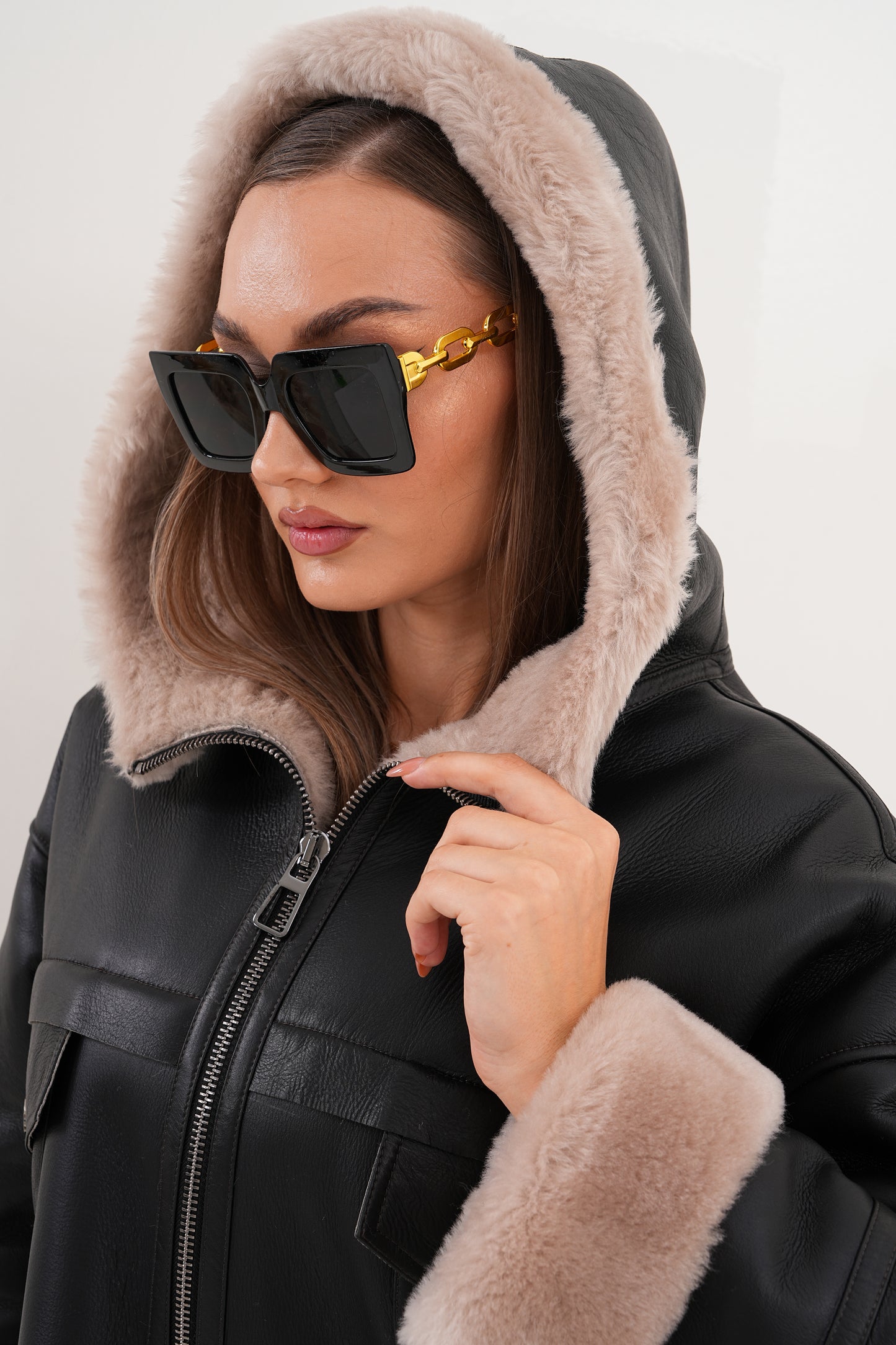 The Aspen Hooded Shearling Leather Women Jacket