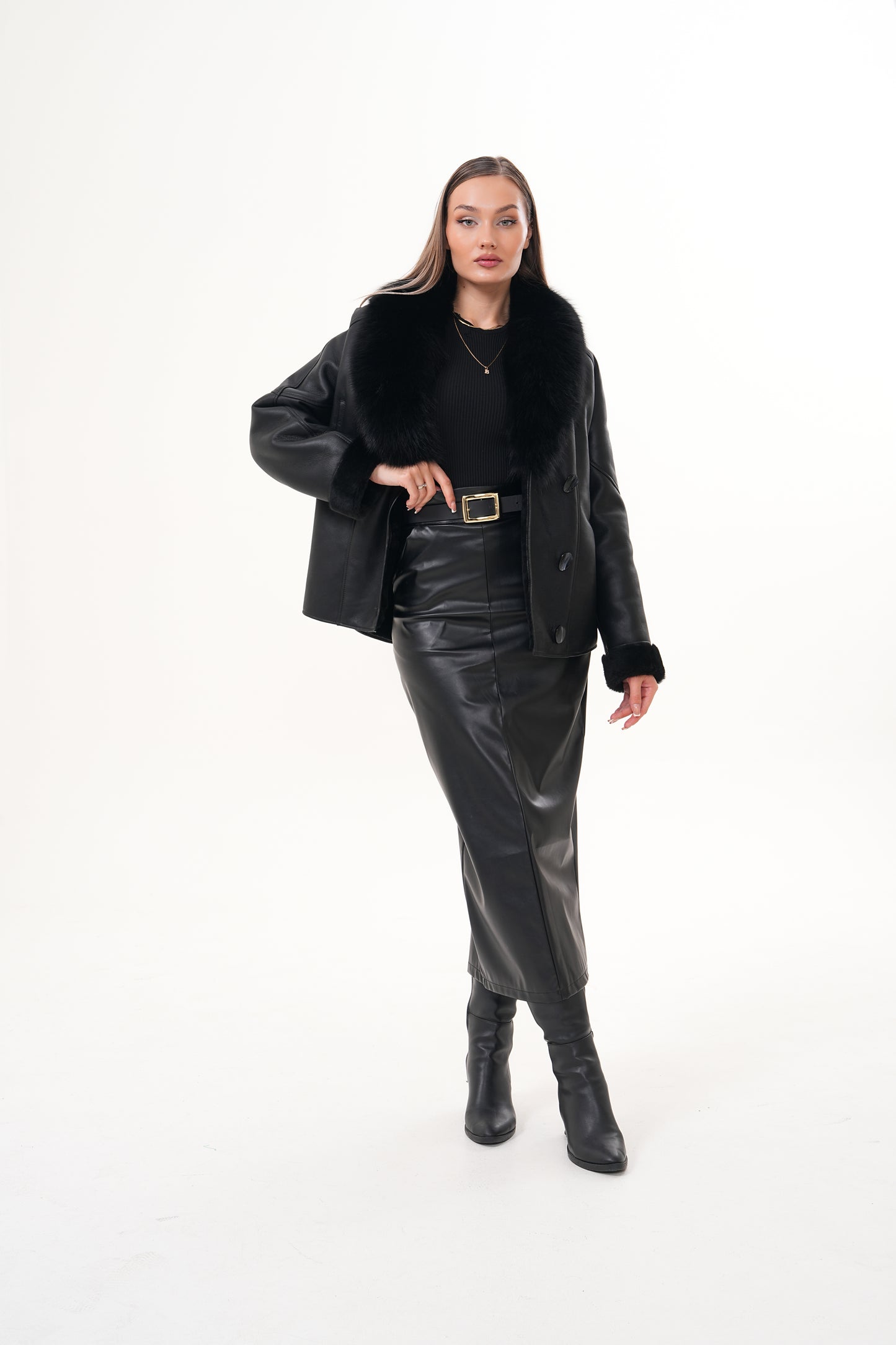 The Estelle Black Shearling Leather Women Jacket