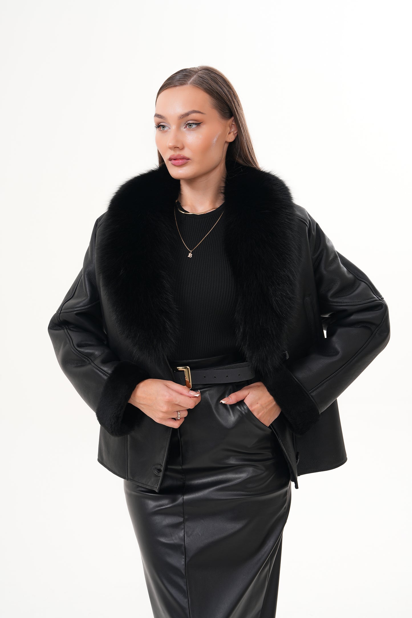 The Estelle Black Shearling Leather Women Jacket