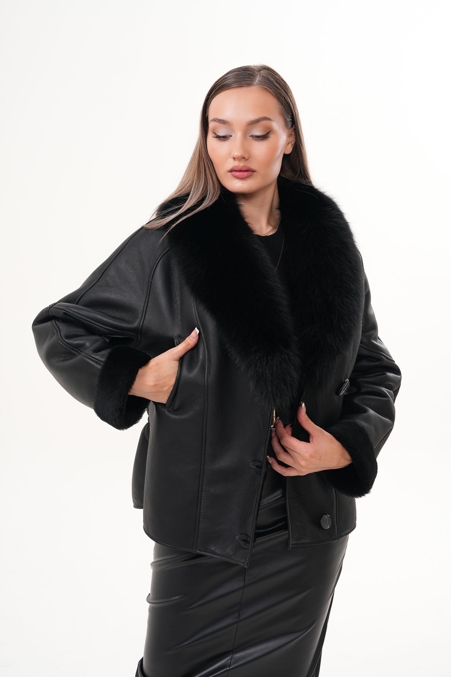 The Estelle Black Shearling Leather Women Jacket