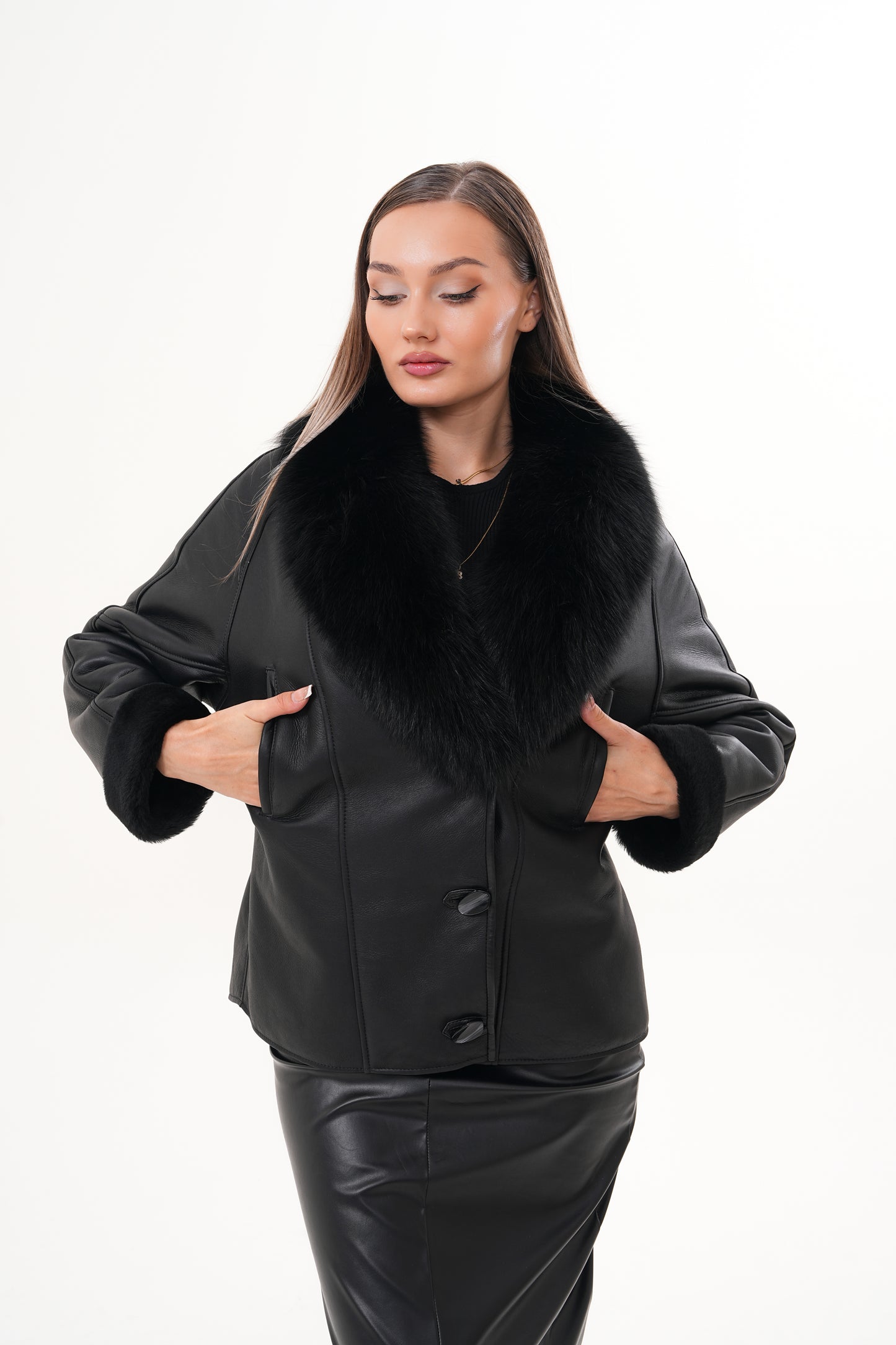 The Estelle Black Shearling Leather Women Jacket