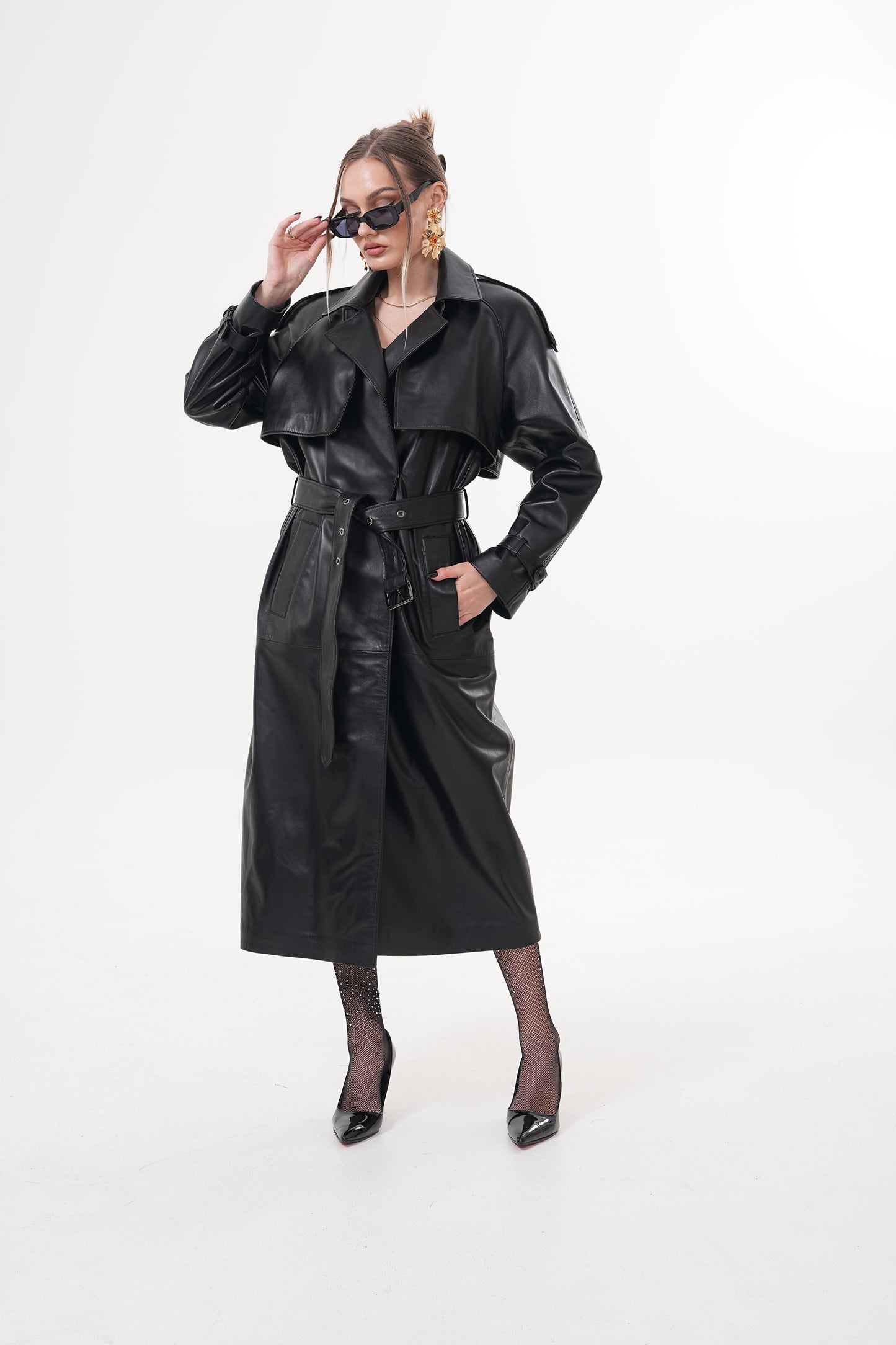 The Raven Black Leather Women Trench Coat