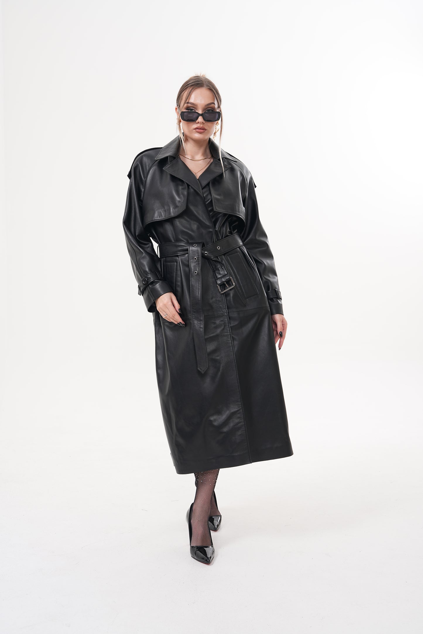 The Raven Black Leather Women Trench Coat