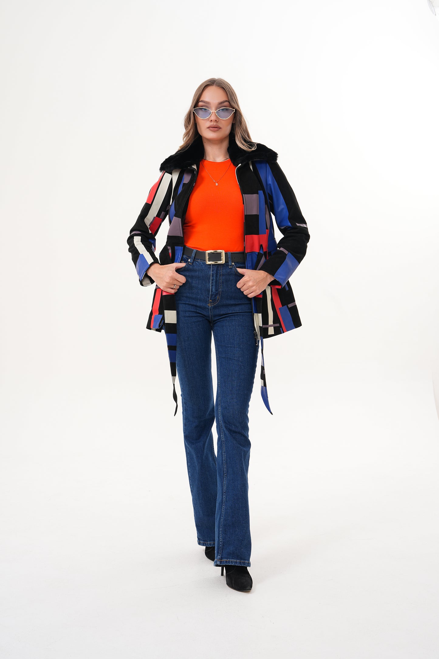 The Mirage Geo Pattern Leather Women Jacket
