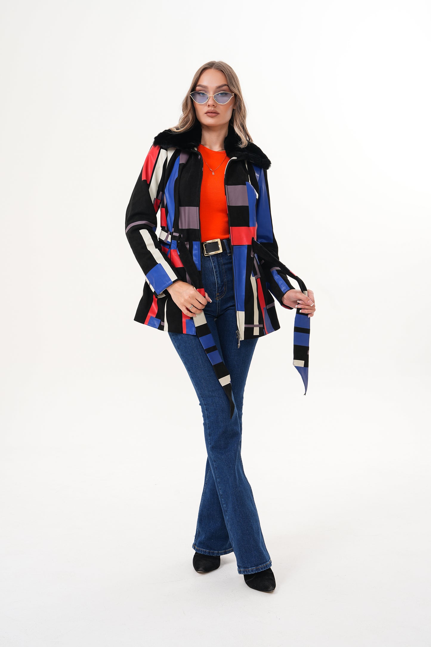 The Mirage Geo Pattern Leather Women Jacket