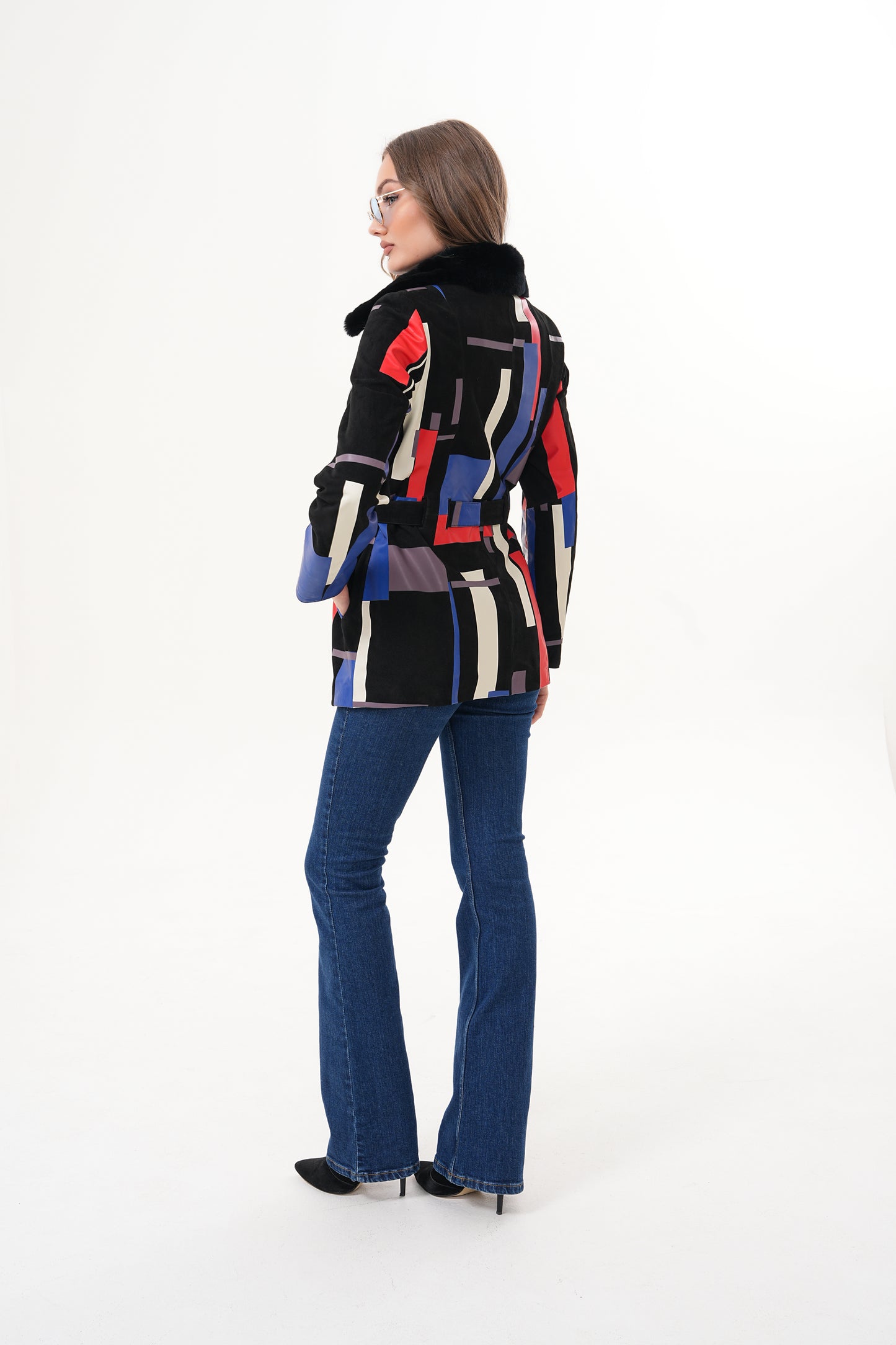 The Mirage Geo Pattern Leather Women Jacket