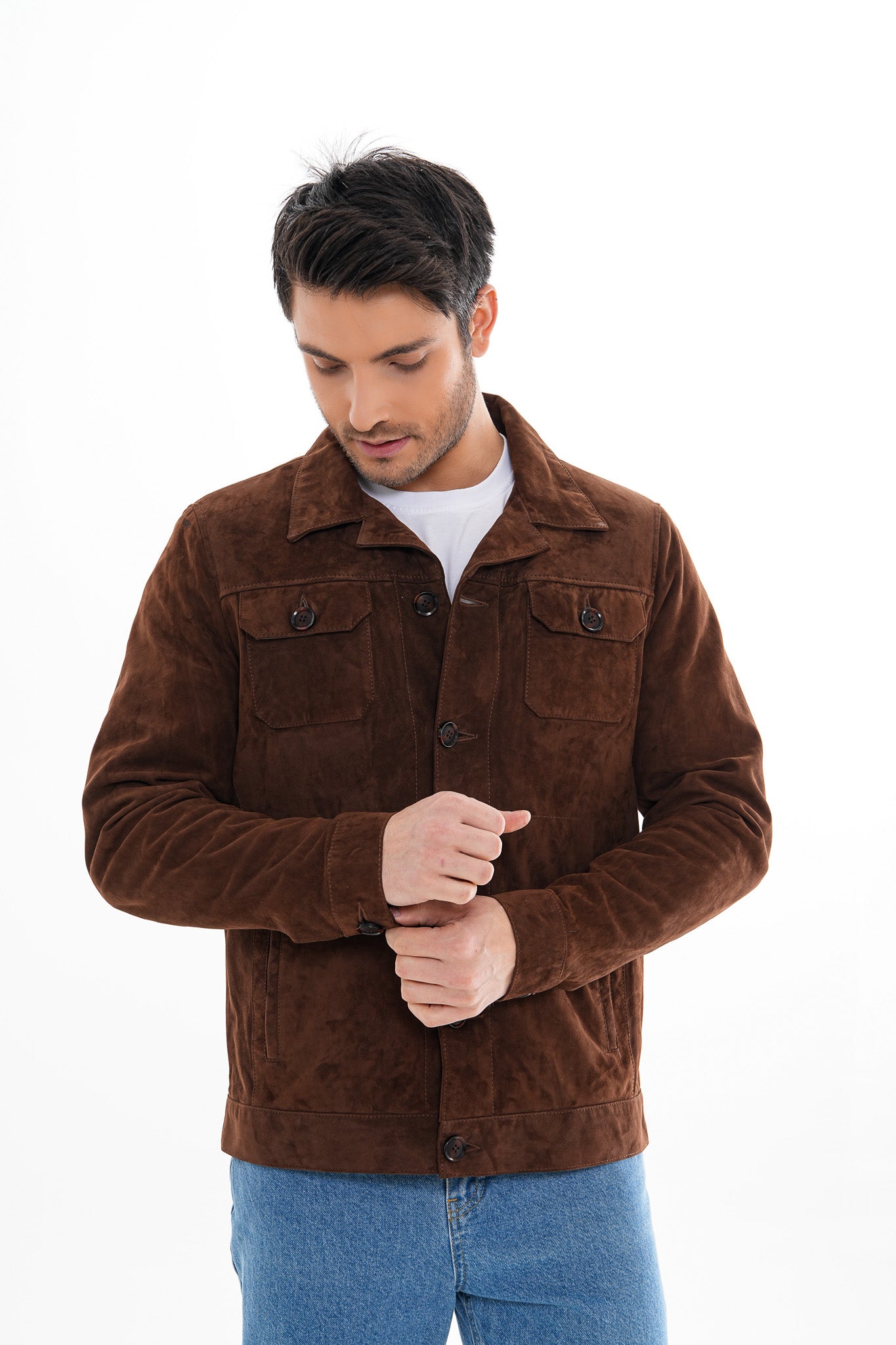 The Azzuro Suede Brown Leather Jacket