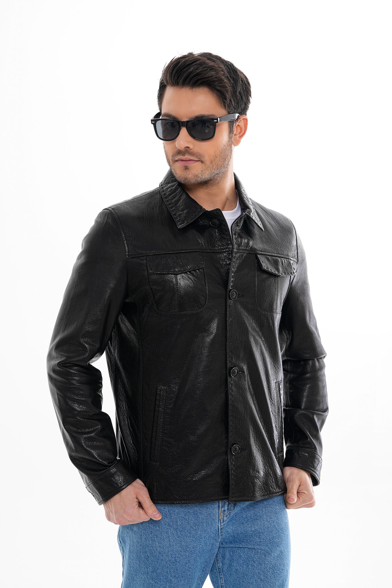 The Mantua Black Pebbled Leather Jacket