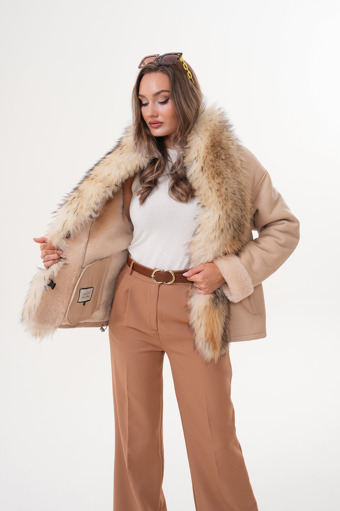 The Elise Beige Shearling Leather Women Jacket