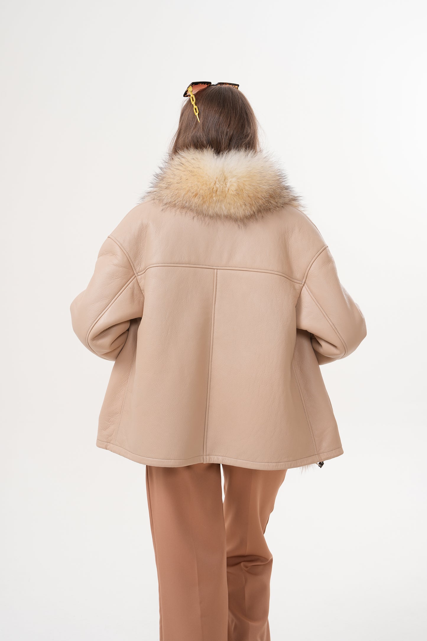 The Elise Beige Shearling Leather Women Jacket