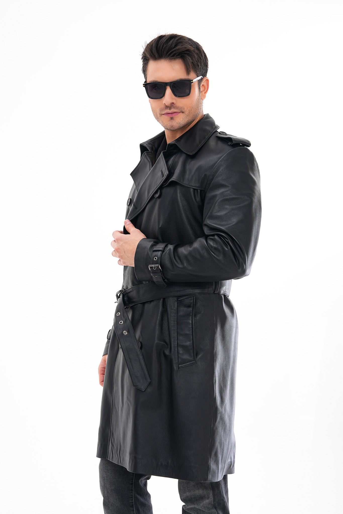 The Firenze Black Leather Men Leather Trench Coat Jacket