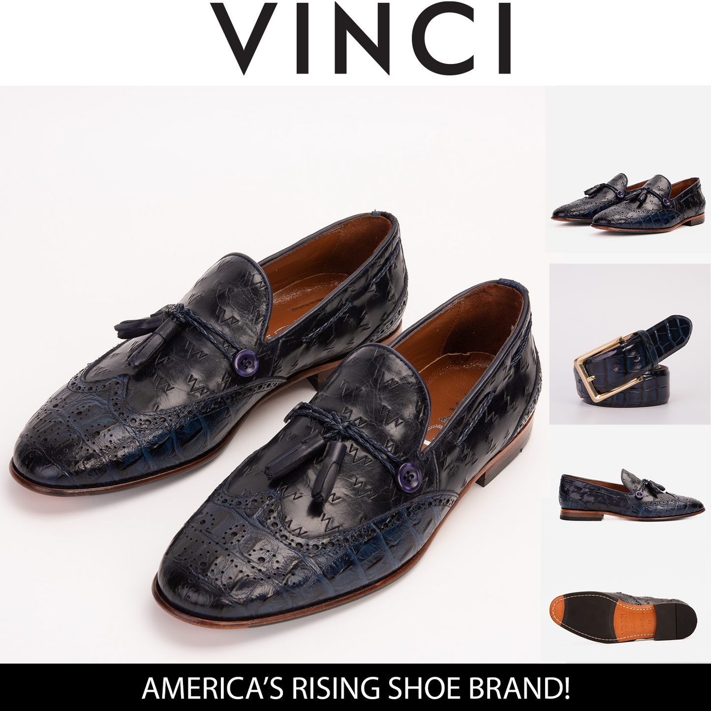 Mocasín con borlas de cuero azul marino de Estambul para hombre