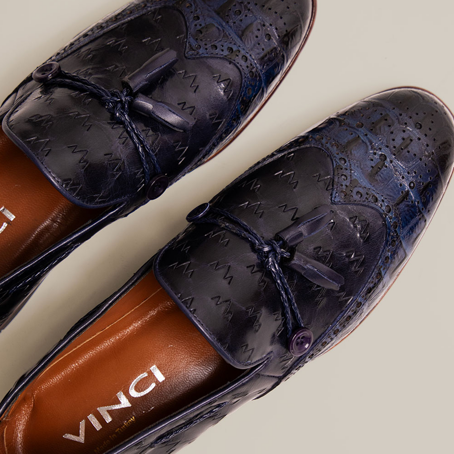 Mocasín con borlas de cuero azul marino de Estambul para hombre
