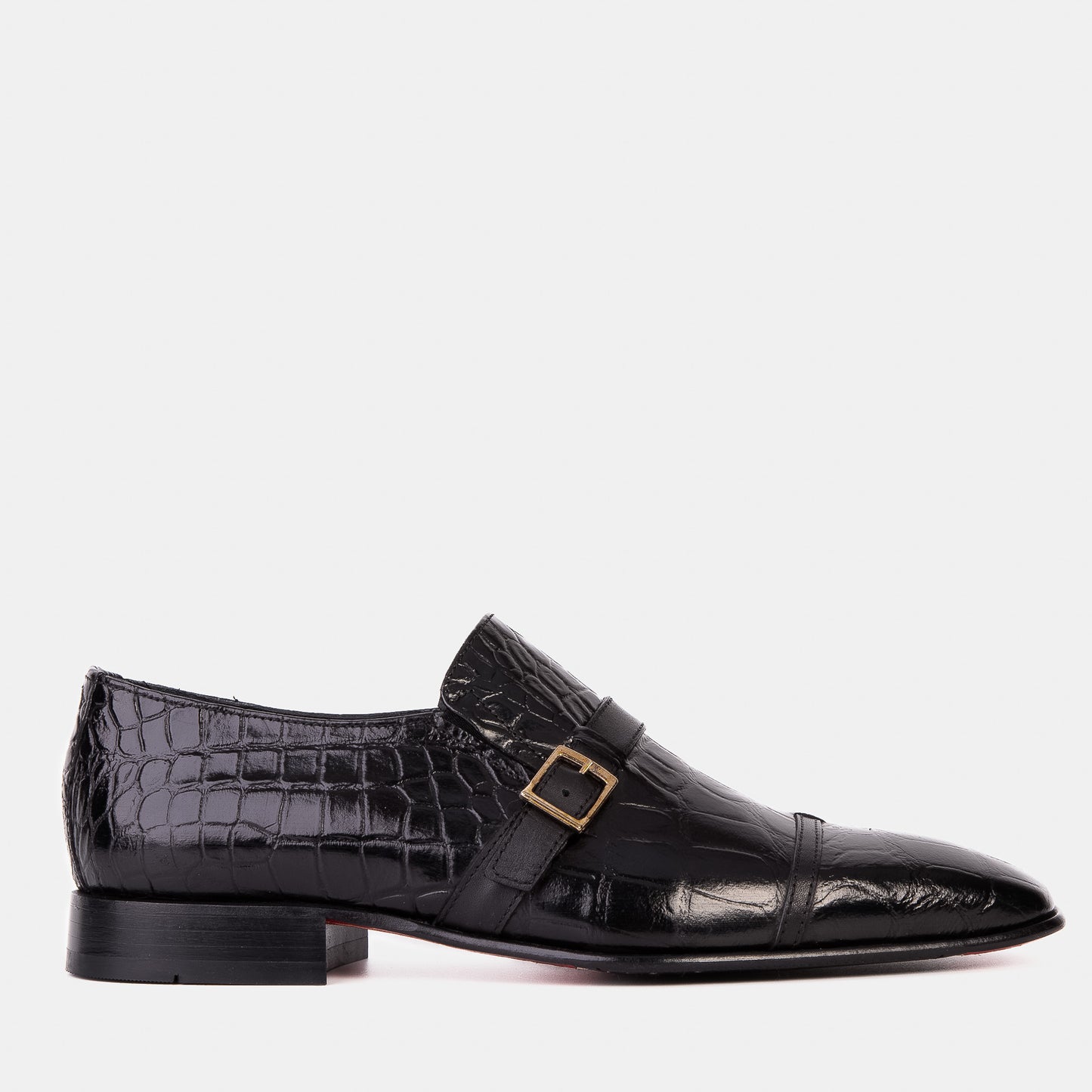 The Strat Single Monk Strap Cap Toe Black Leather Handmade Men Shoe
