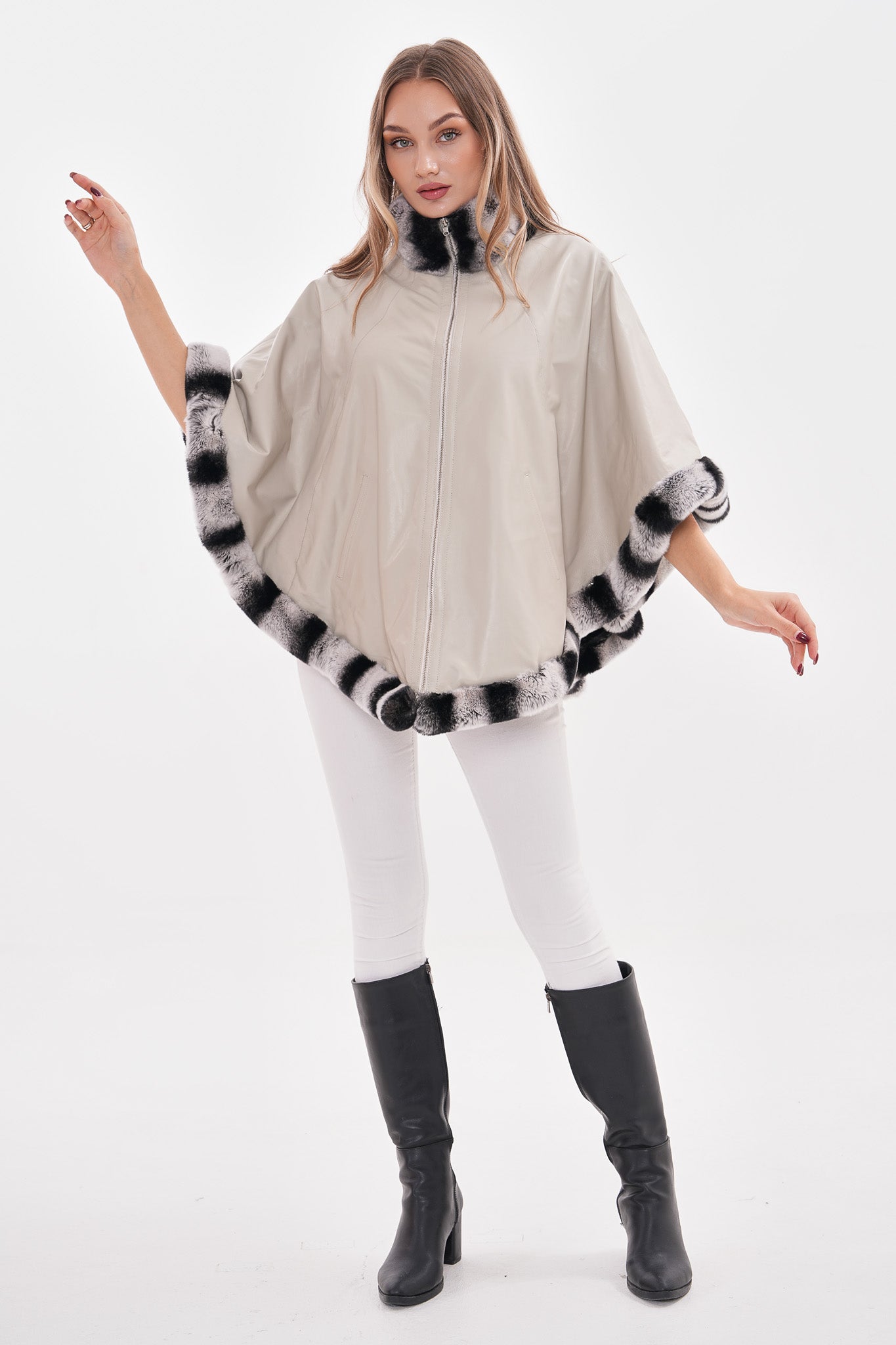 The Glacier Light Beige Reversible Leather Women Cape