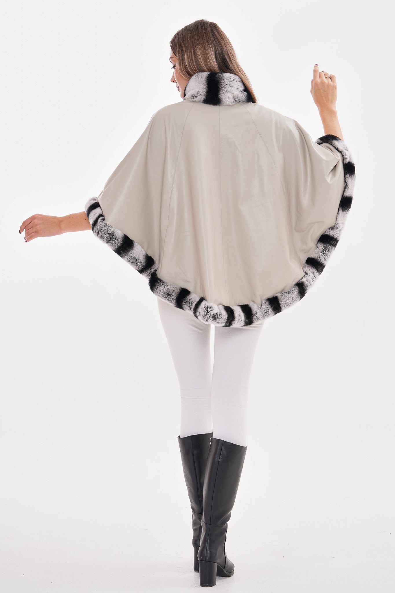 The Glacier Light Beige Reversible Leather Women Cape