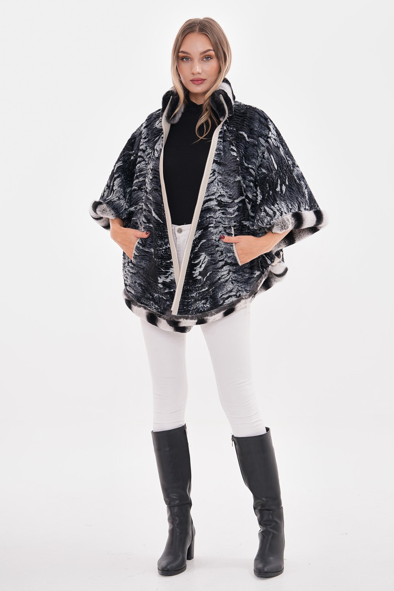 The Glacier Light Beige Reversible Leather Women Cape